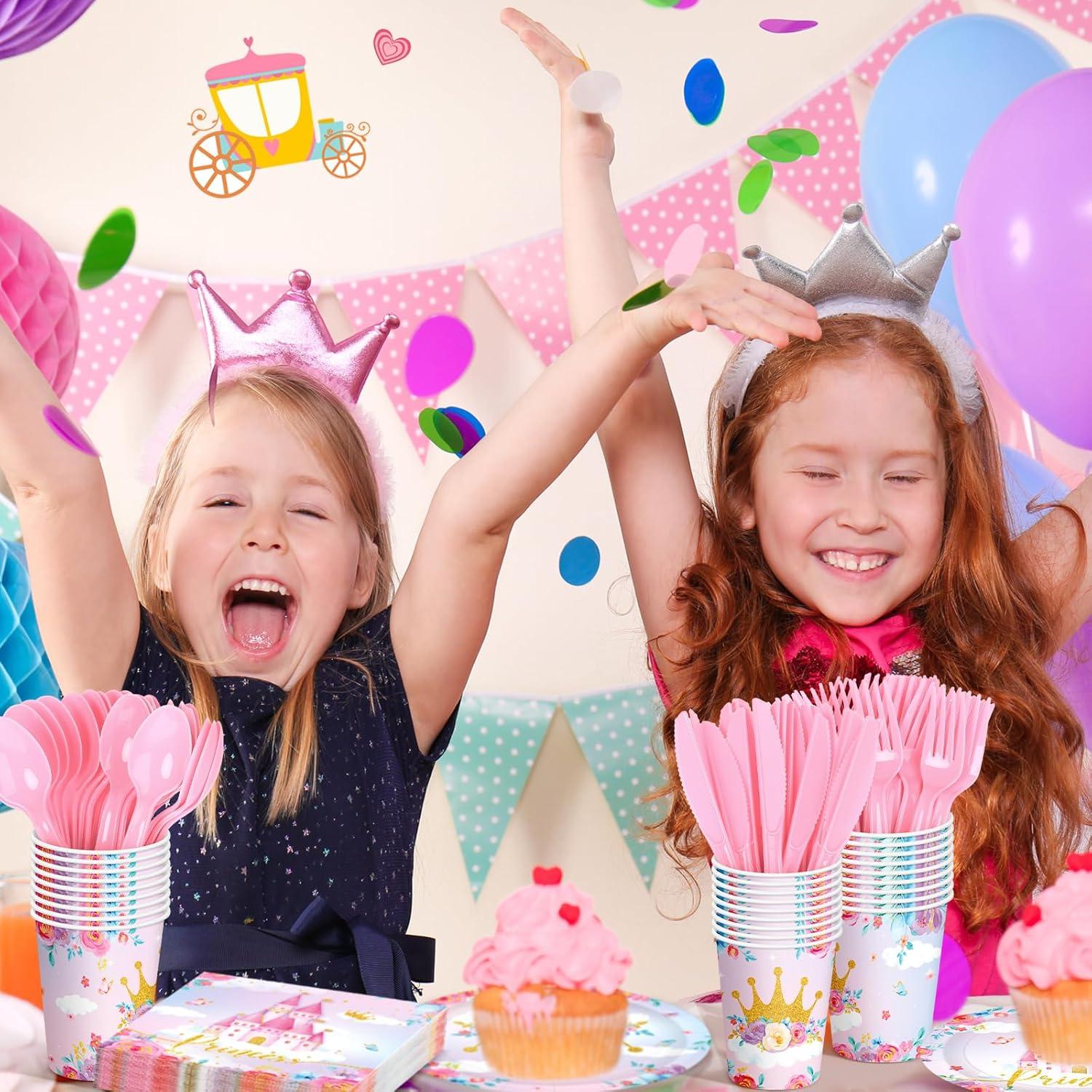 Juego de Vajilla Desechable Princesa Meanplan 168 Pcs 24 Invitados