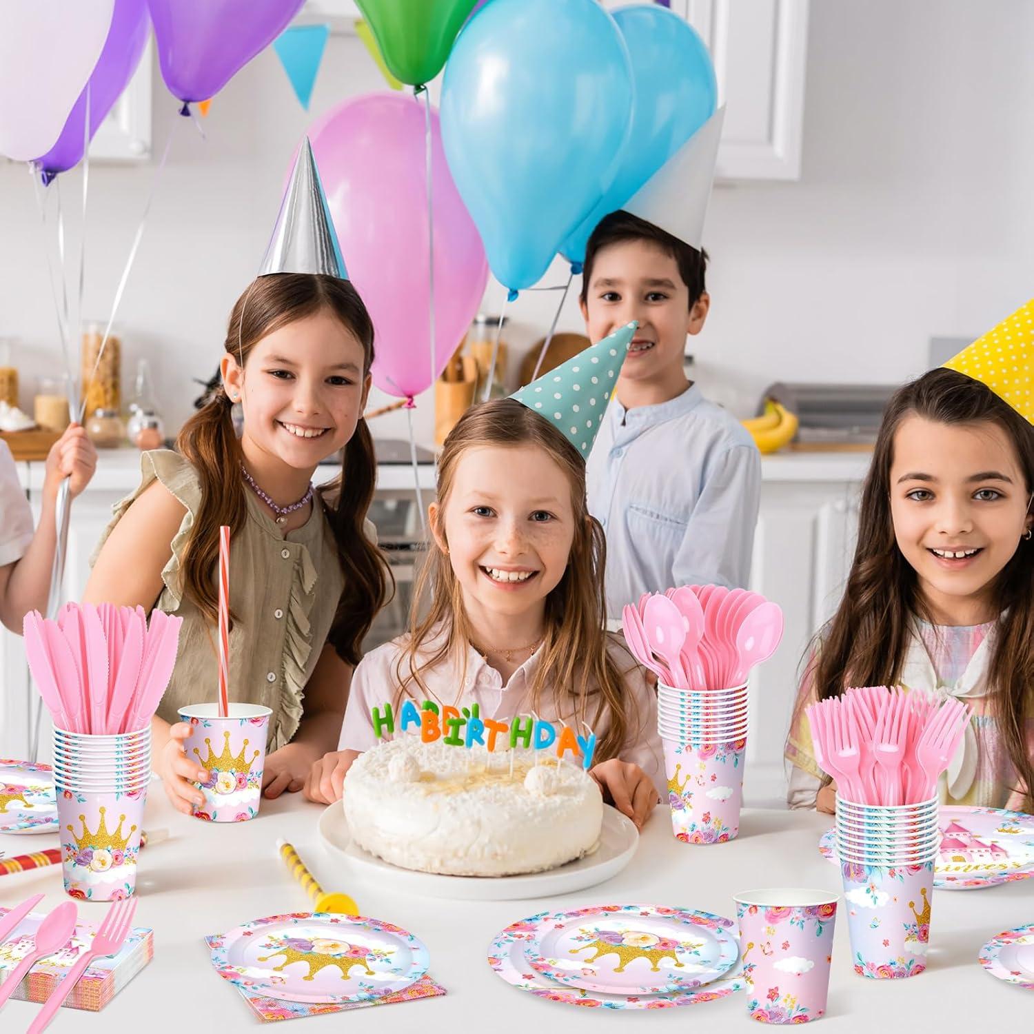 Juego de Vajilla Desechable Princesa Meanplan 168 Pcs 24 Invitados