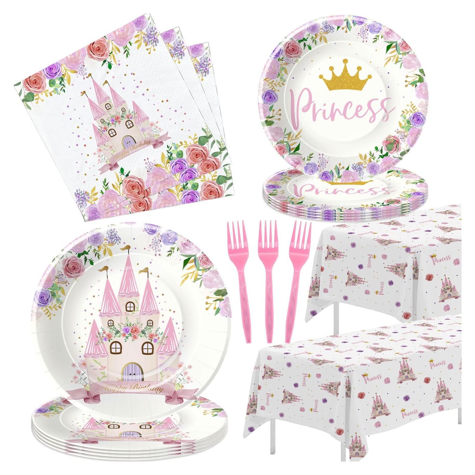 Suministros de Fiesta de Princesa HIPVVILD - Vajilla 96 Pcs