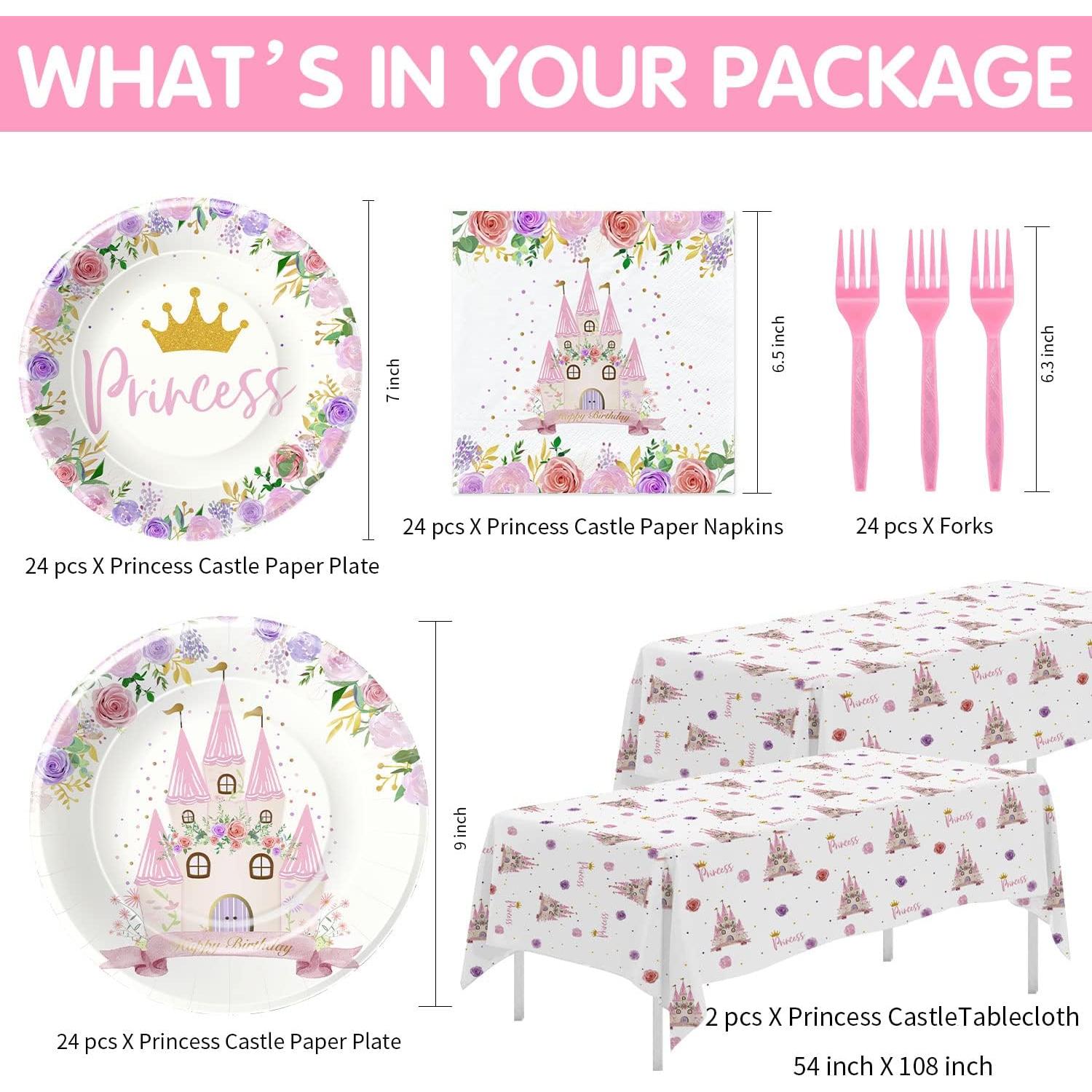 Suministros de Fiesta de Princesa HIPVVILD - Vajilla 96 Pcs