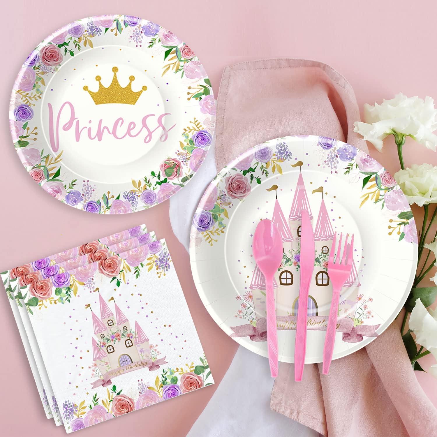 Suministros de Fiesta de Princesa HIPVVILD - Vajilla 96 Pcs