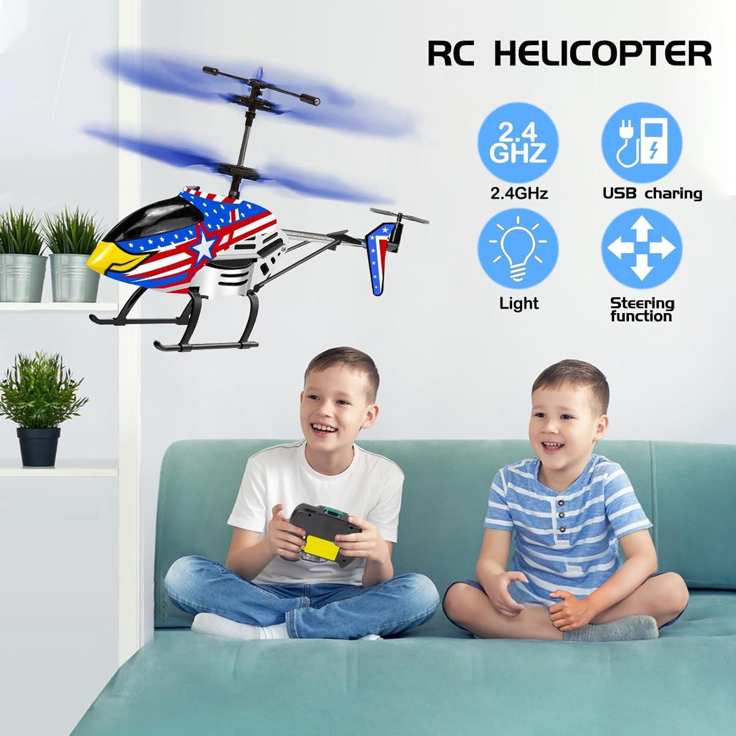 Helicóptero RC Bloolilies Azul Águila 3.5CH LED para Niños