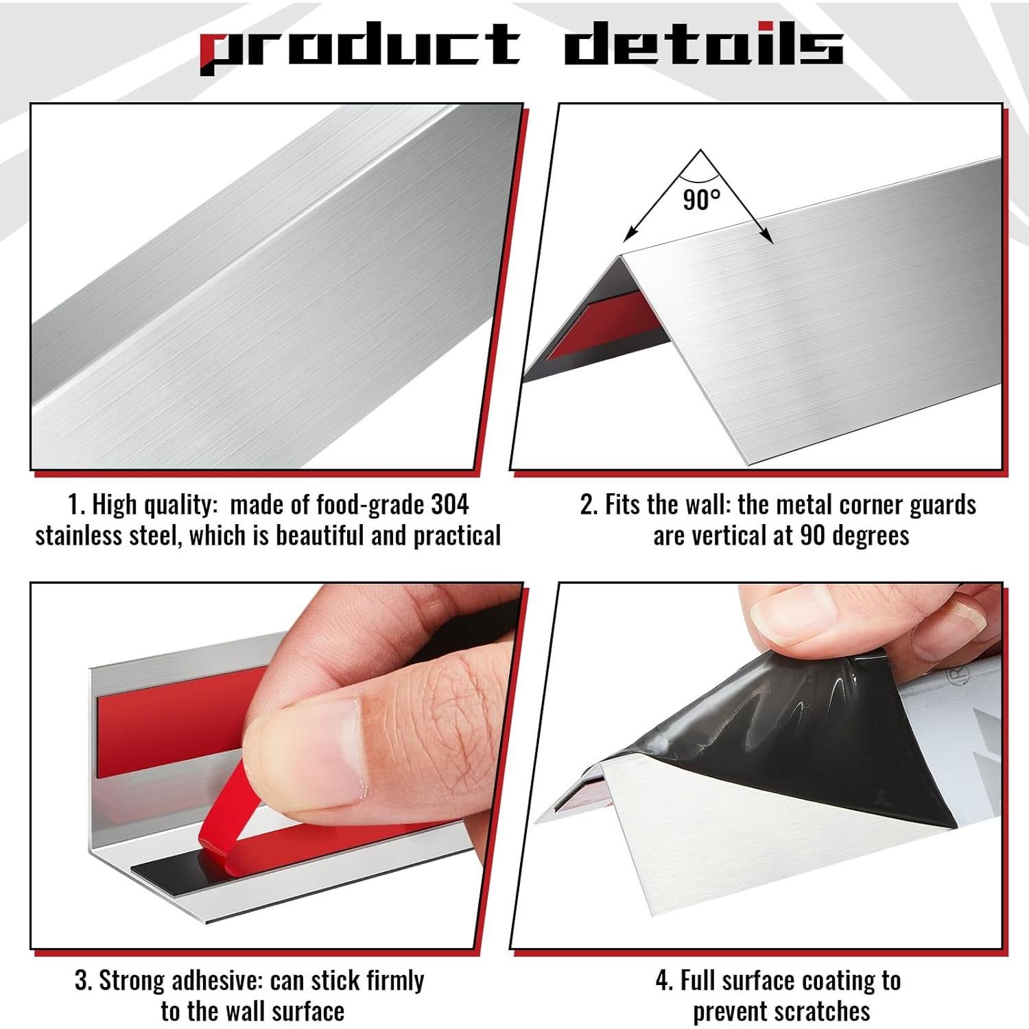 Therwen 10 Piezas Protectores de Esquinas Acero Inoxidable 121.9 cm