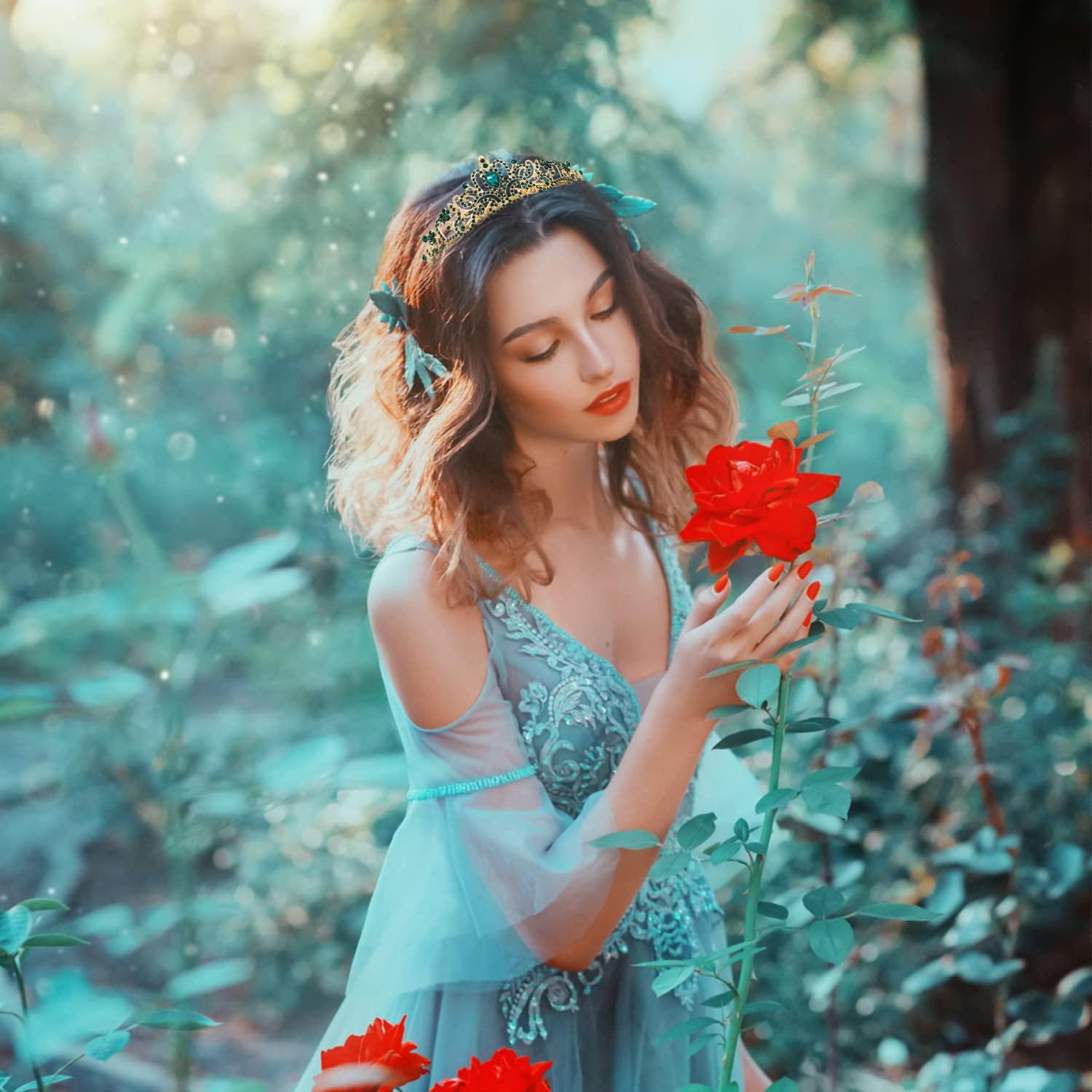 Corona de Princesa Velscrun con Tiara Verde y Banda 170 cm