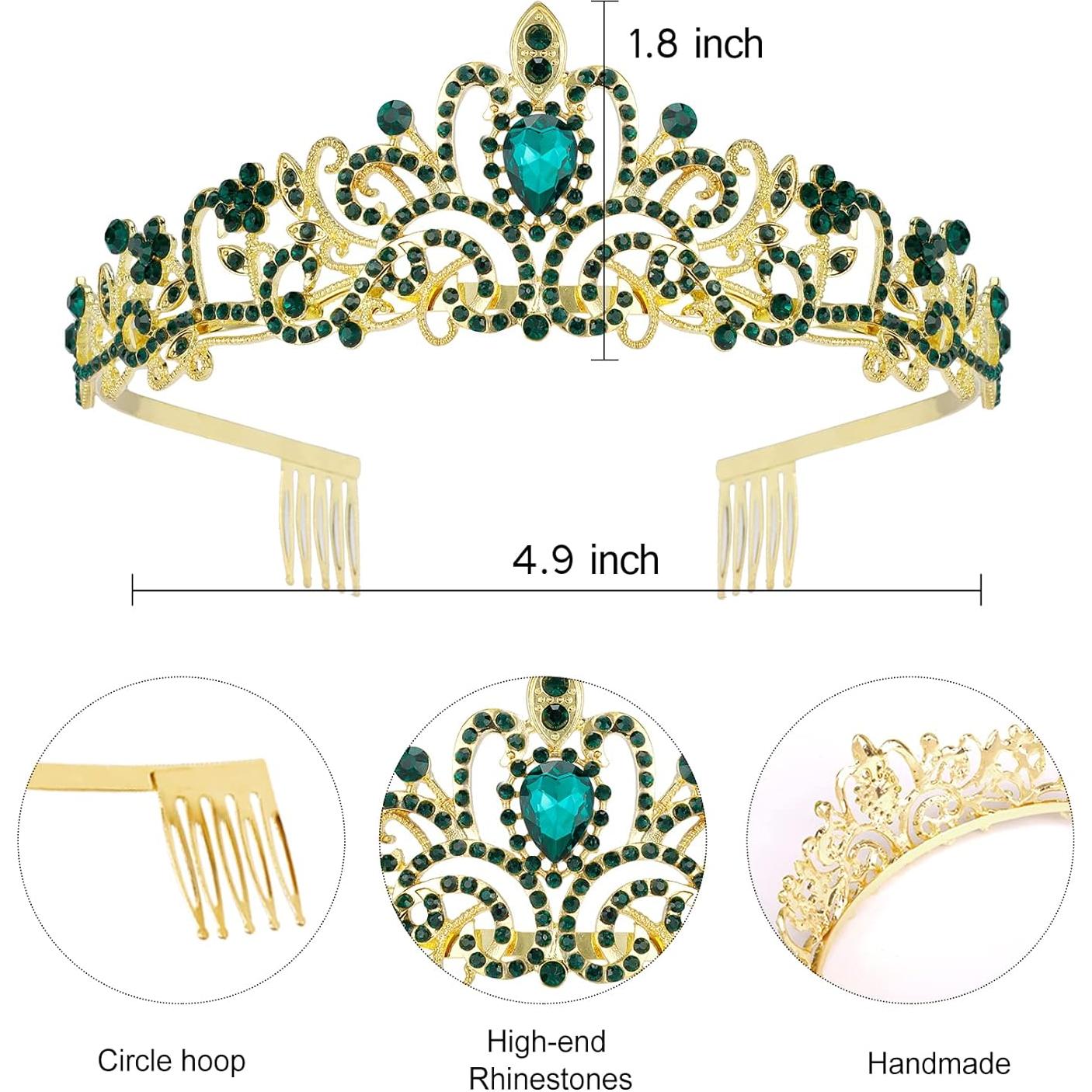 Corona de Princesa Velscrun con Tiara Verde y Banda 170 cm