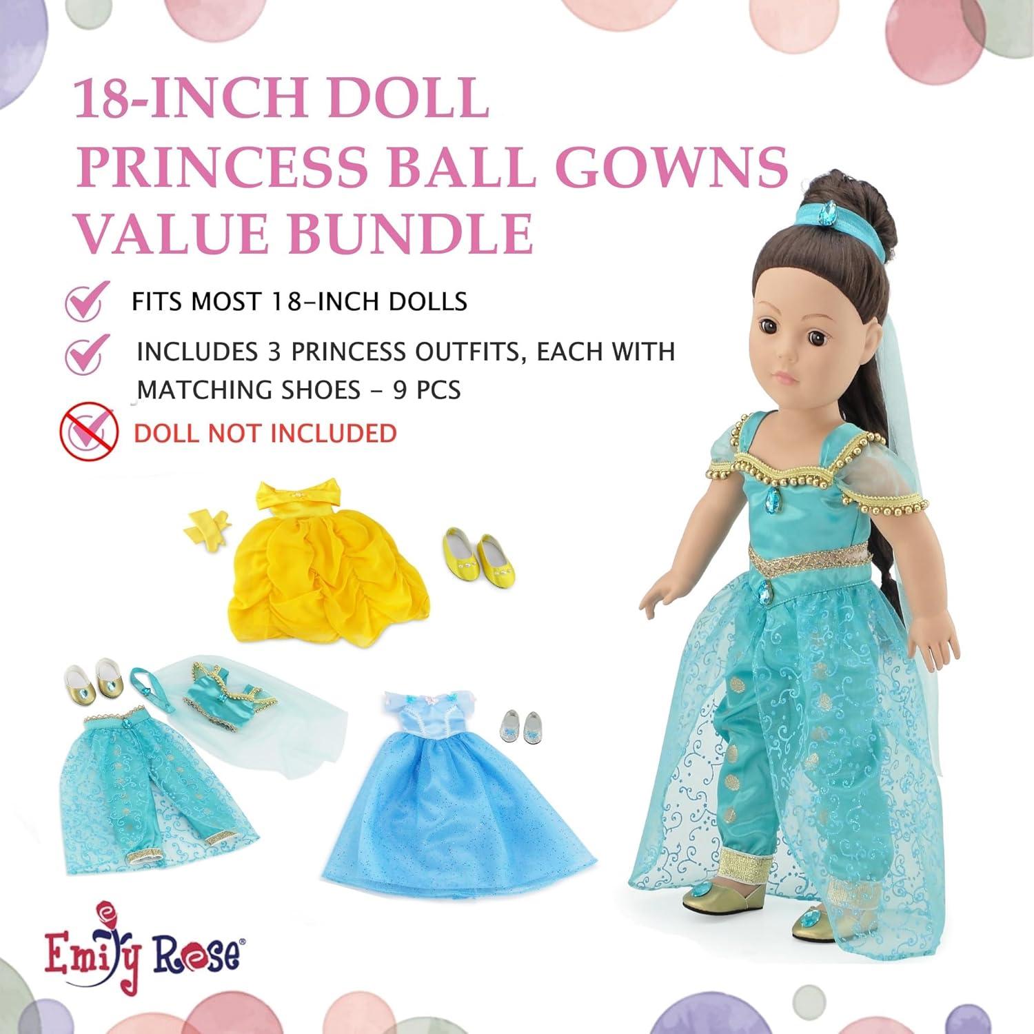 Conjunto de Ropa para Muñeca Emily Rose 18" - 9 Piezas Princesa