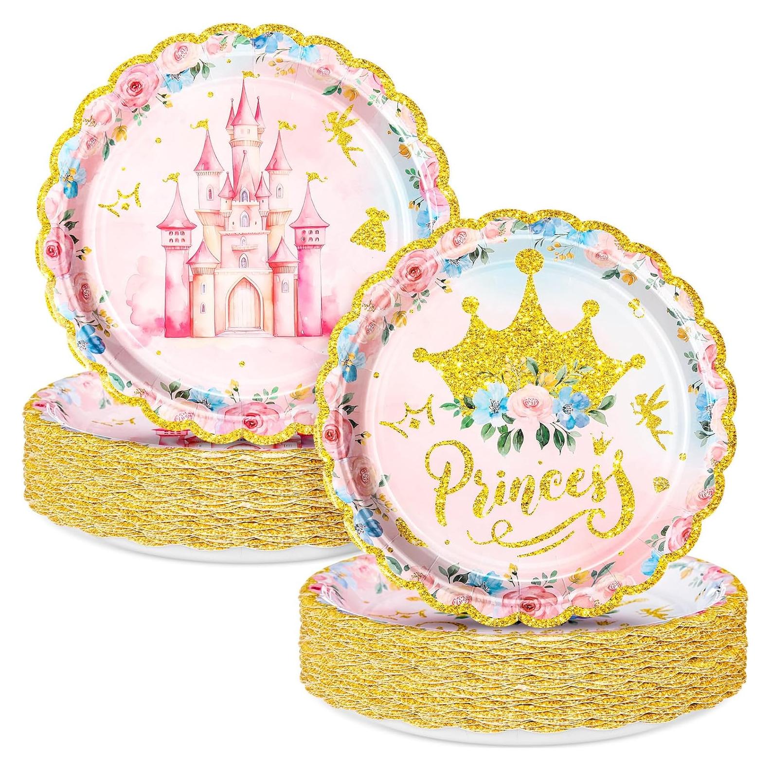 50 Platos de Fiesta Princesa Newtay 18 cm Borde Dorado