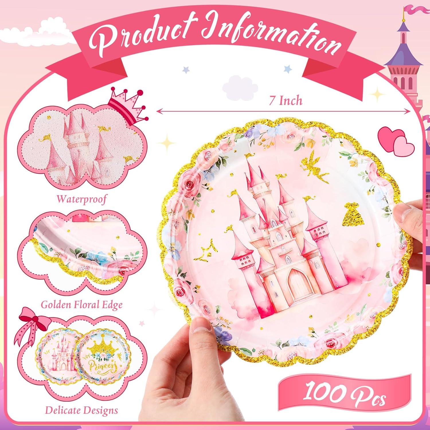 50 Platos de Fiesta Princesa Newtay 18 cm Borde Dorado