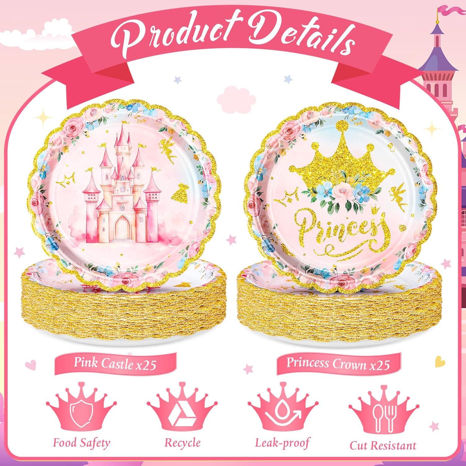 50 Platos de Fiesta Princesa Newtay 18 cm Borde Dorado