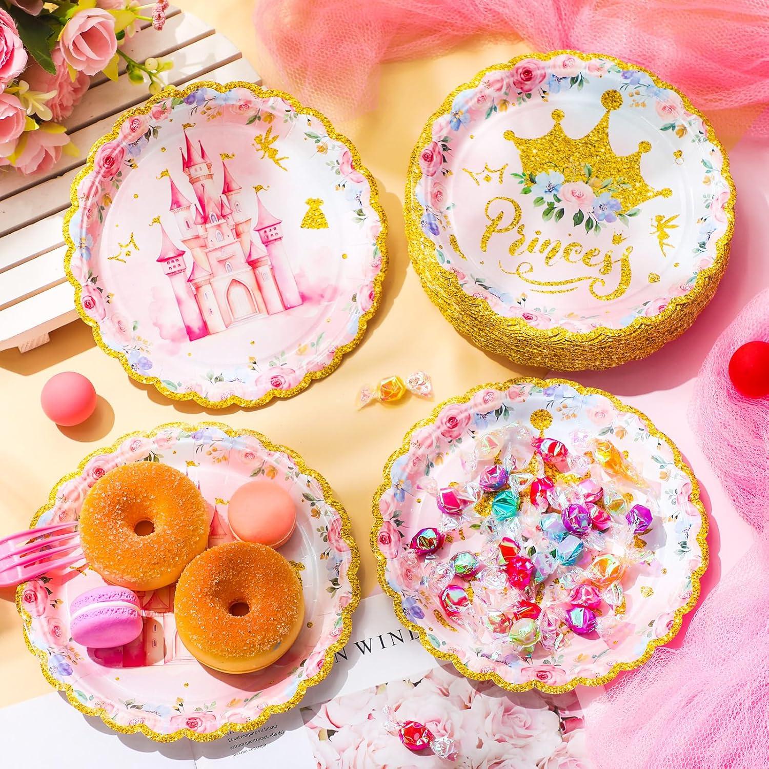 50 Platos de Fiesta Princesa Newtay 18 cm Borde Dorado