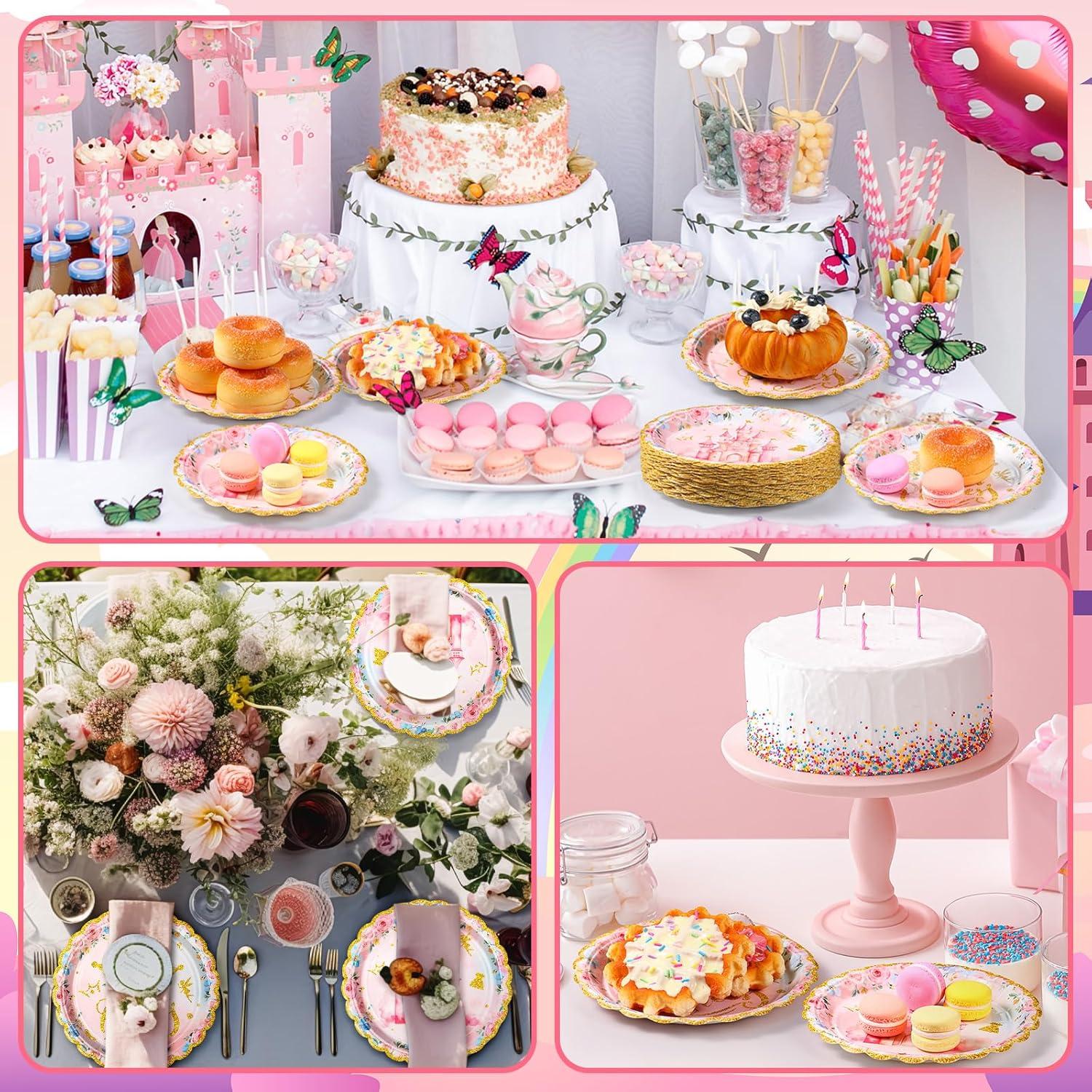 50 Platos de Fiesta Princesa Newtay 18 cm Borde Dorado