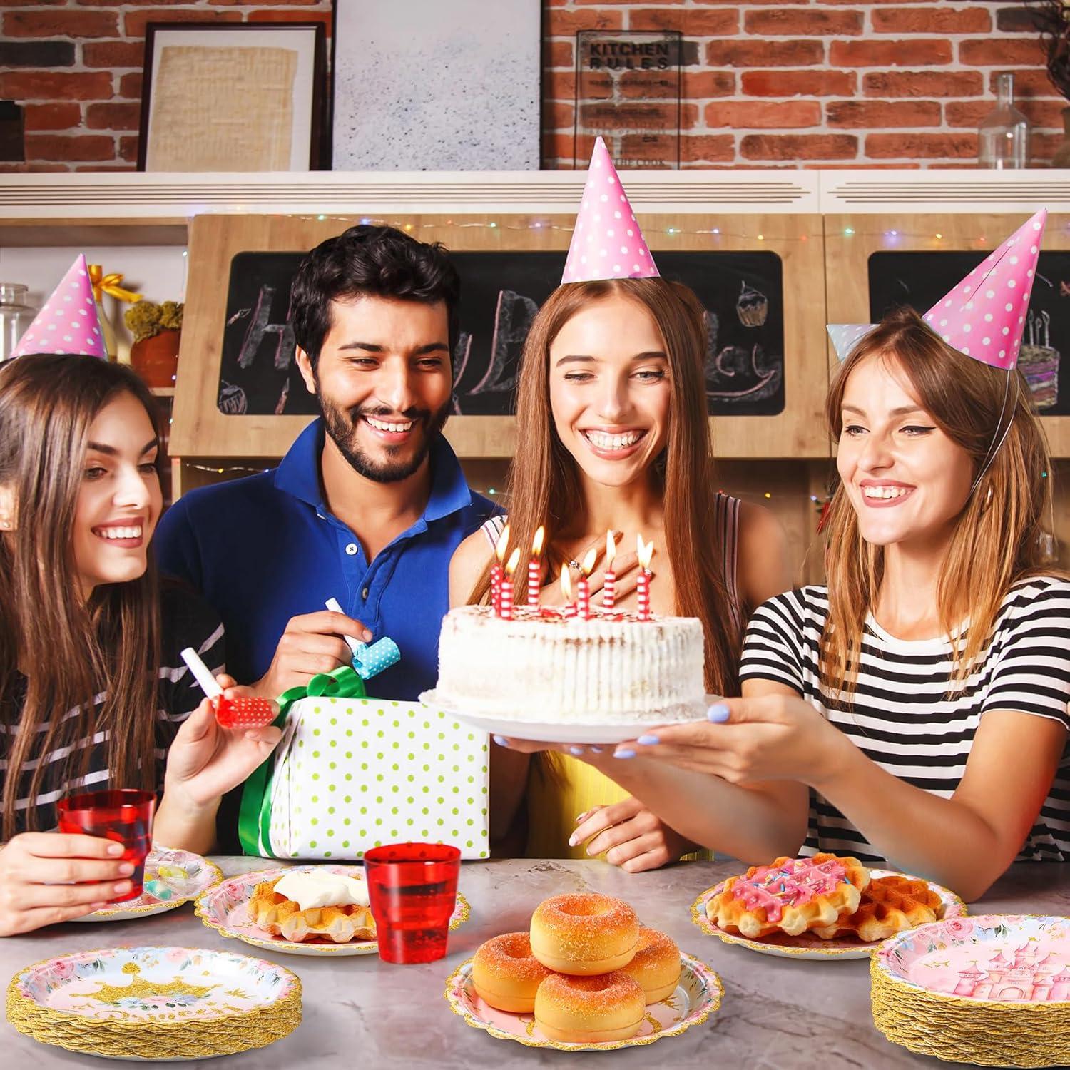 50 Platos de Fiesta Princesa Newtay 18 cm Borde Dorado