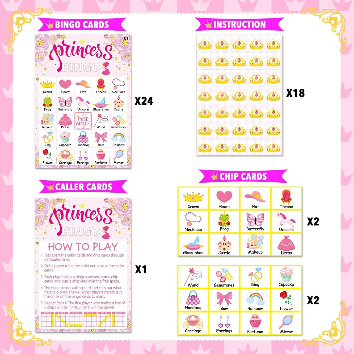 Juego de Bingo Princesa Rosa 24 Jugadores TOPEUM 12.7x17.8cm