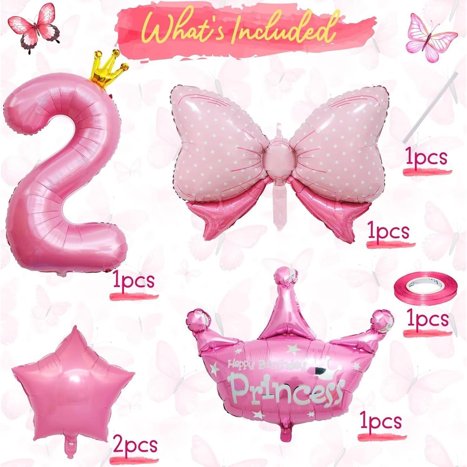 Decoraciones de Cumpleaños Rosa 2 Años KEPMOV - Globos de Aluminio