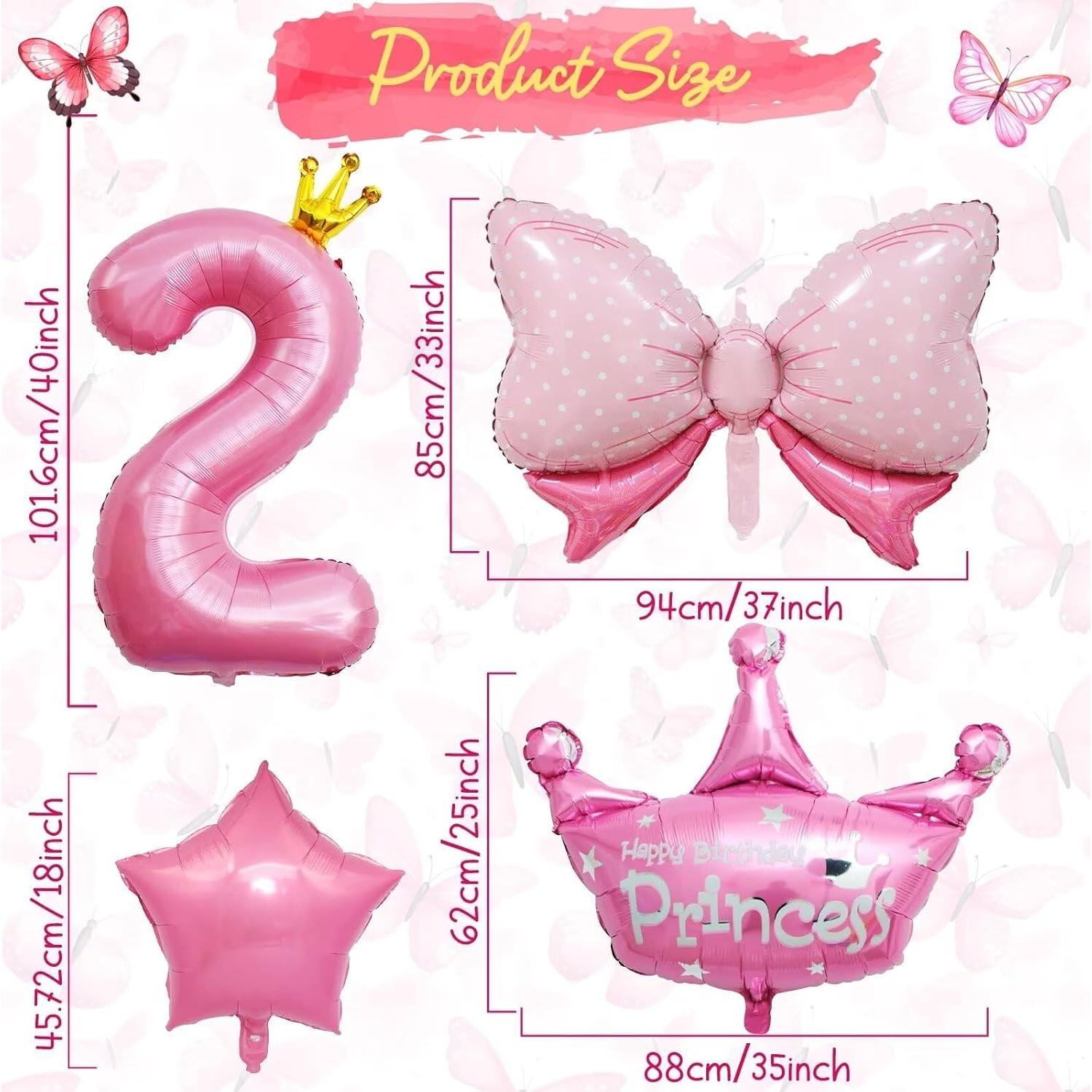 Decoraciones de Cumpleaños Rosa 2 Años KEPMOV - Globos de Aluminio