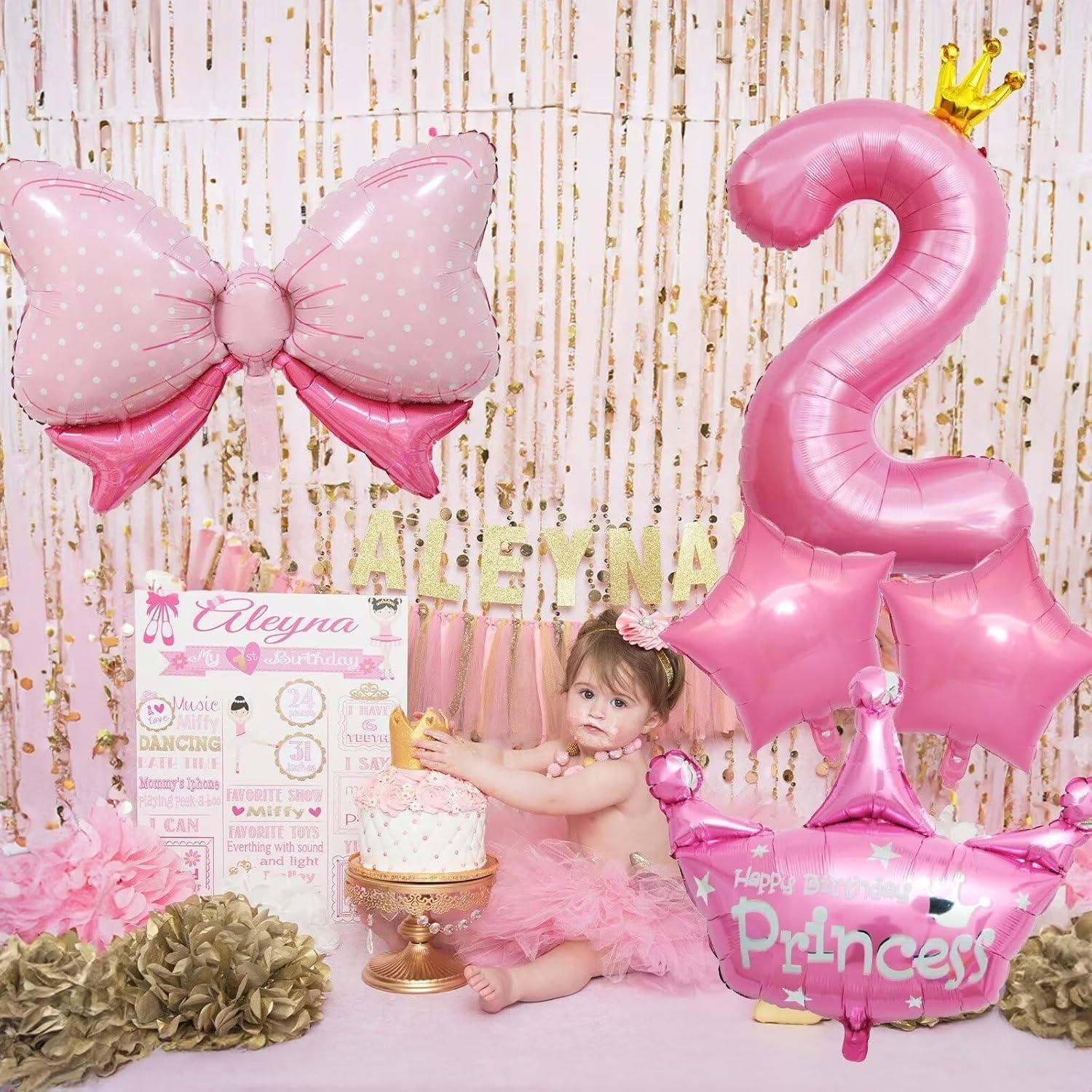 Decoraciones de Cumpleaños Rosa 2 Años KEPMOV - Globos de Aluminio