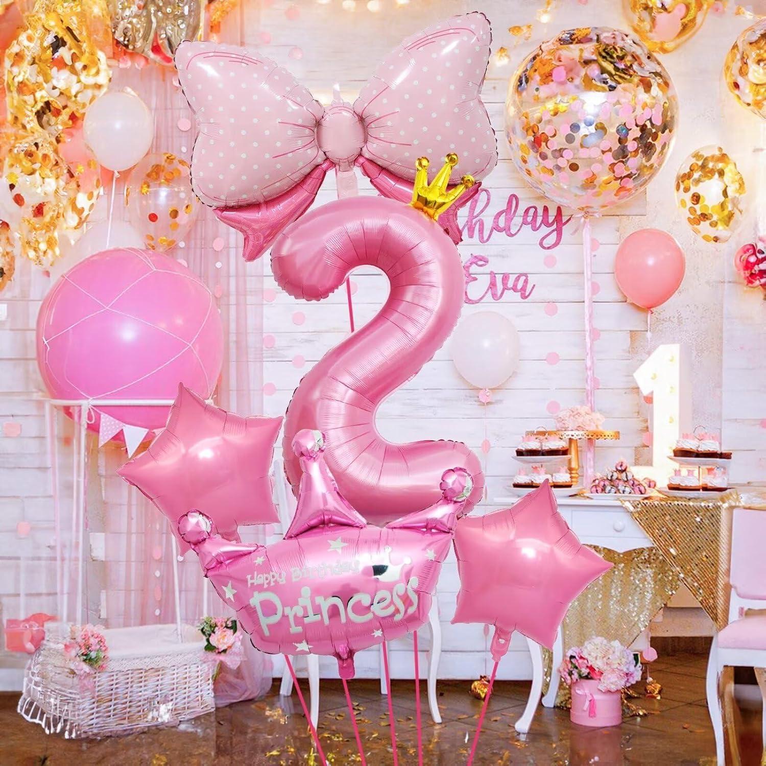 Decoraciones de Cumpleaños Rosa 2 Años KEPMOV - Globos de Aluminio