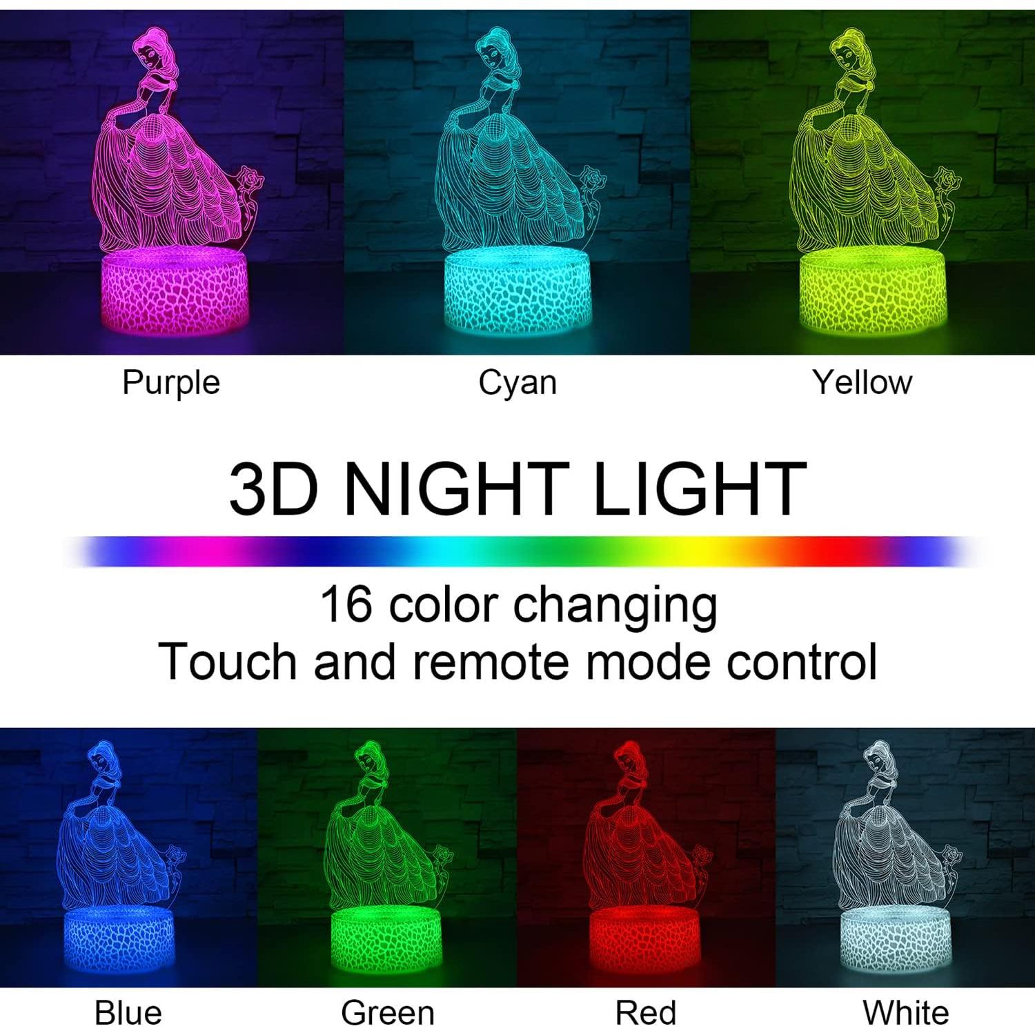 Lámpara de Noche 3D i-CHONY Princesa con Control Remoto 16 Colores