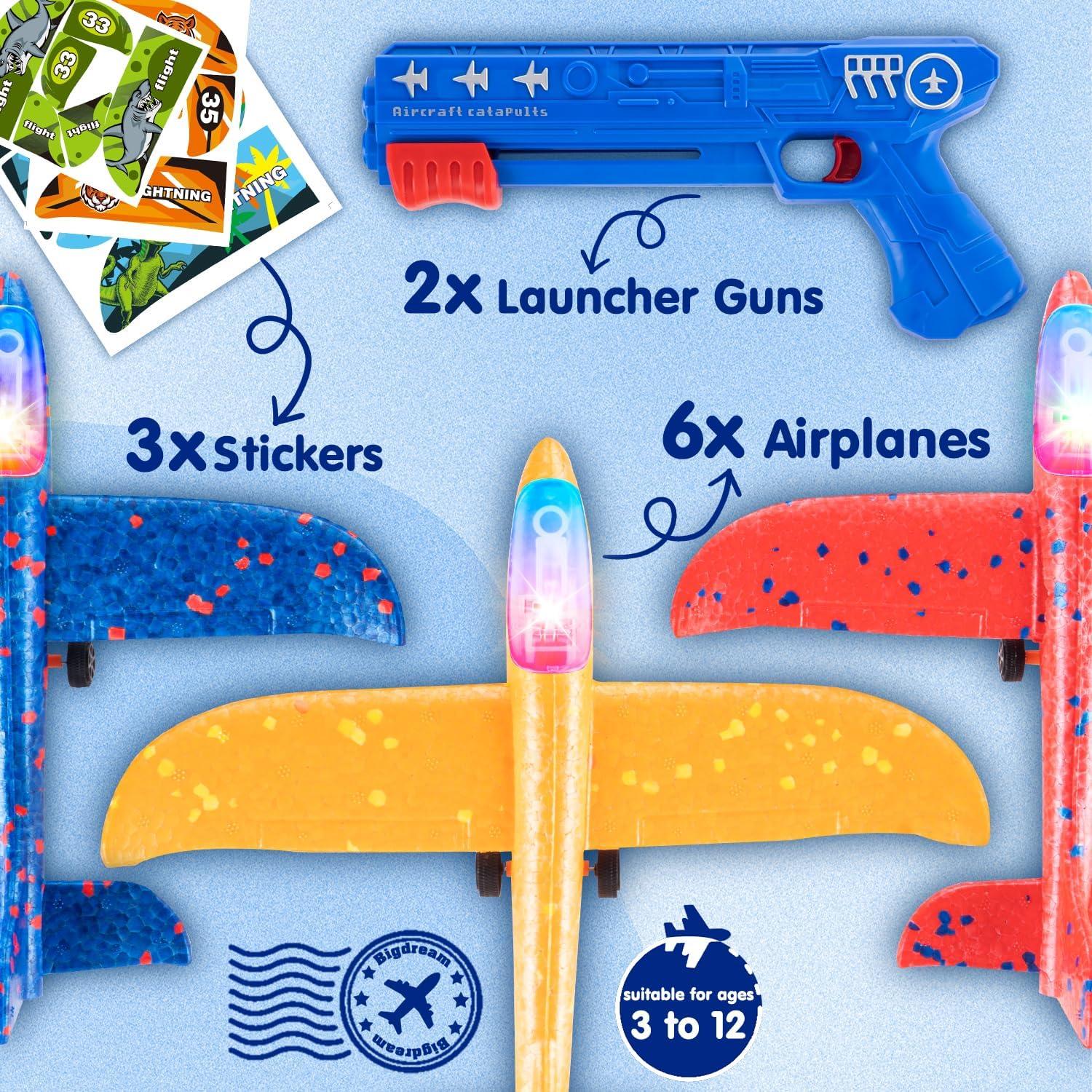 Bigdream 6 Aviones Lanzadores LED para Niños 3 a 12 Años