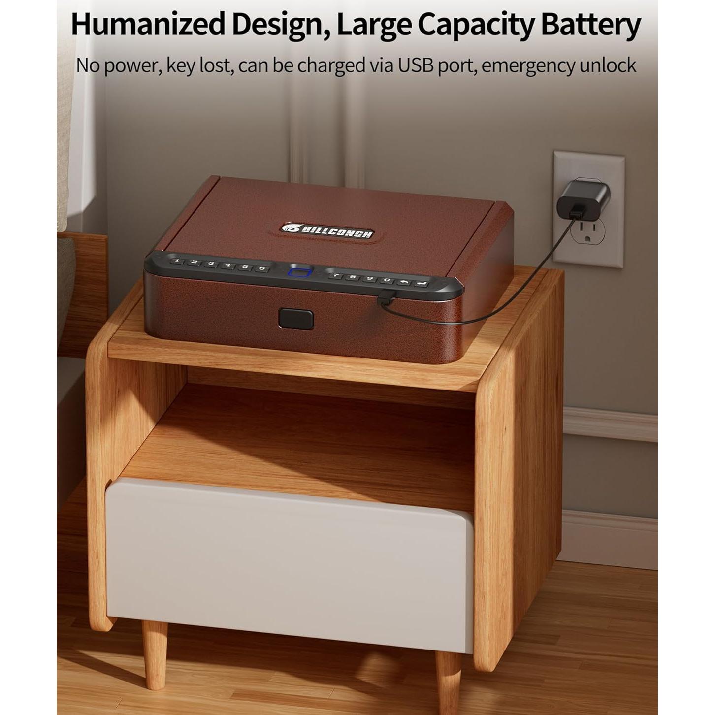 Caja Fuerte Biométrica BILLCONCH para Pistolas - 4 Métodos de Acceso