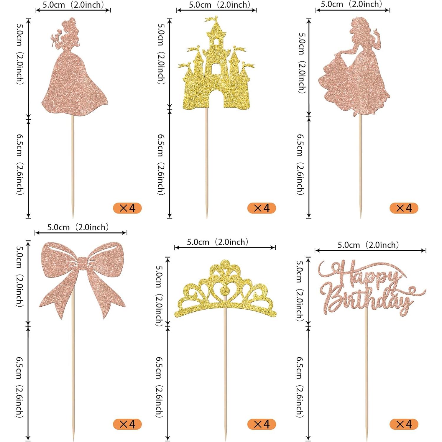 Toppers de Cupcake Princesa Rsstarxi 24 Piezas Rosa Dorado