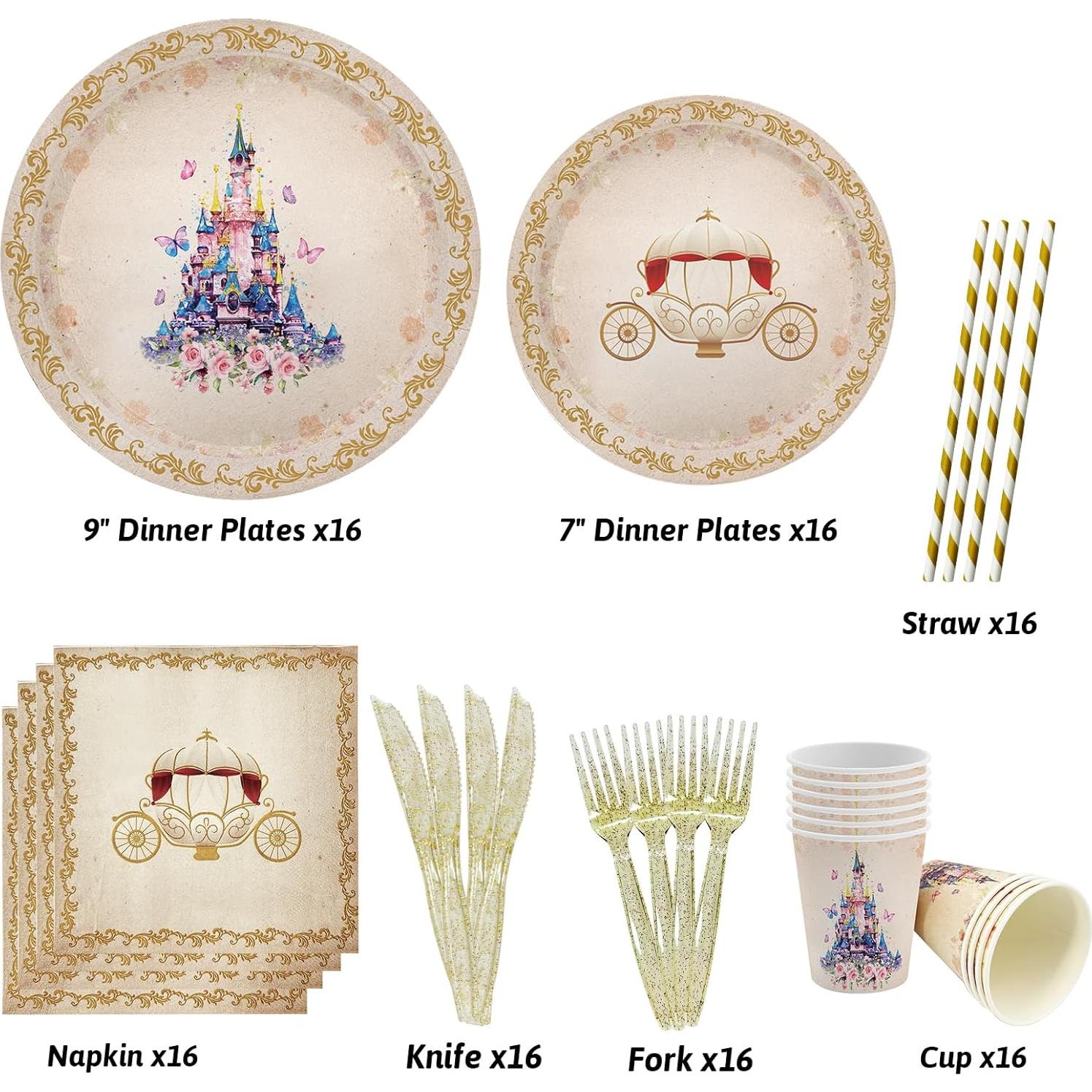 Juego de Vajilla de Fiesta de Princesa AIBIIN 112 PCS para 16