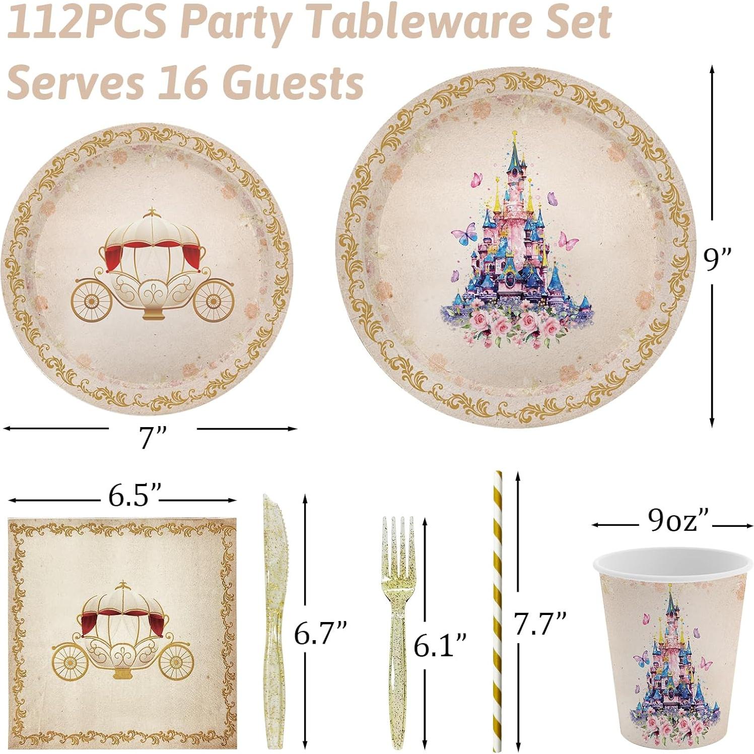 Juego de Vajilla de Fiesta de Princesa AIBIIN 112 PCS para 16