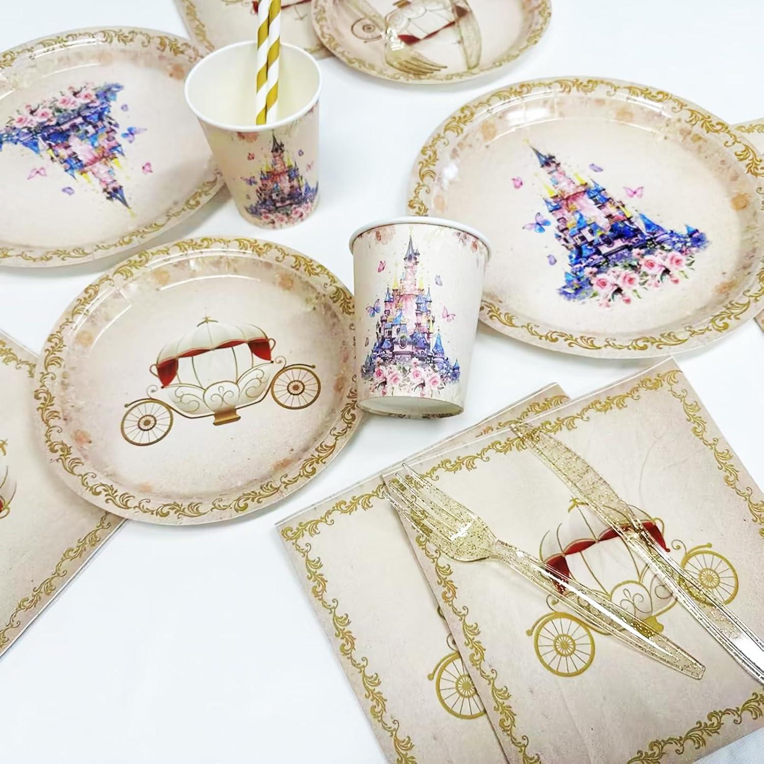 Juego de Vajilla de Fiesta de Princesa AIBIIN 112 PCS para 16