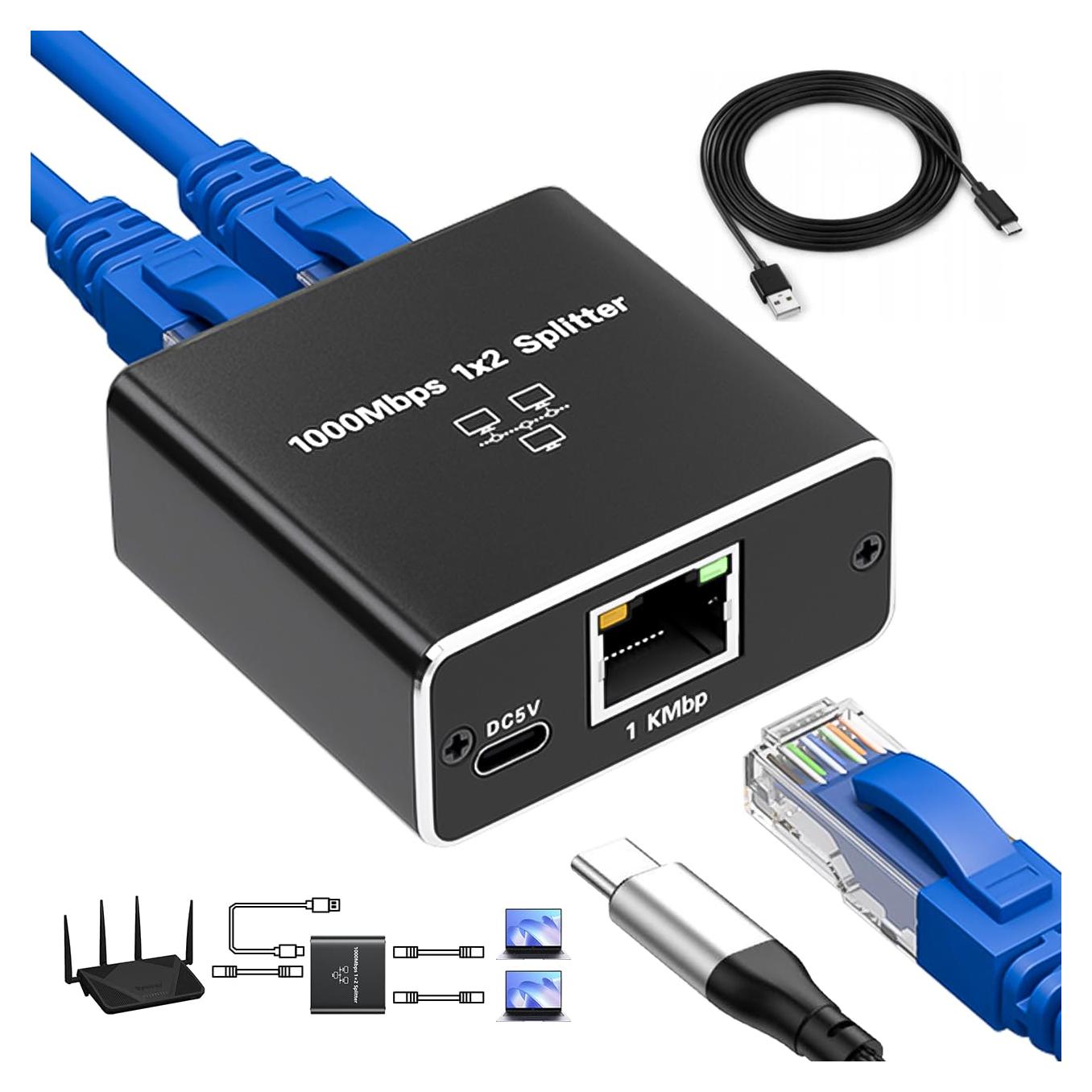 Divisor Ethernet 1 a 2 QINGLER 1000 Mbps RJ45 Cat6