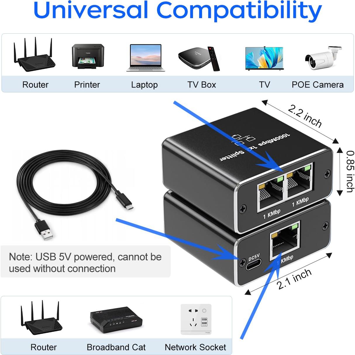 Divisor Ethernet 1 a 2 QINGLER 1000 Mbps RJ45 Cat6