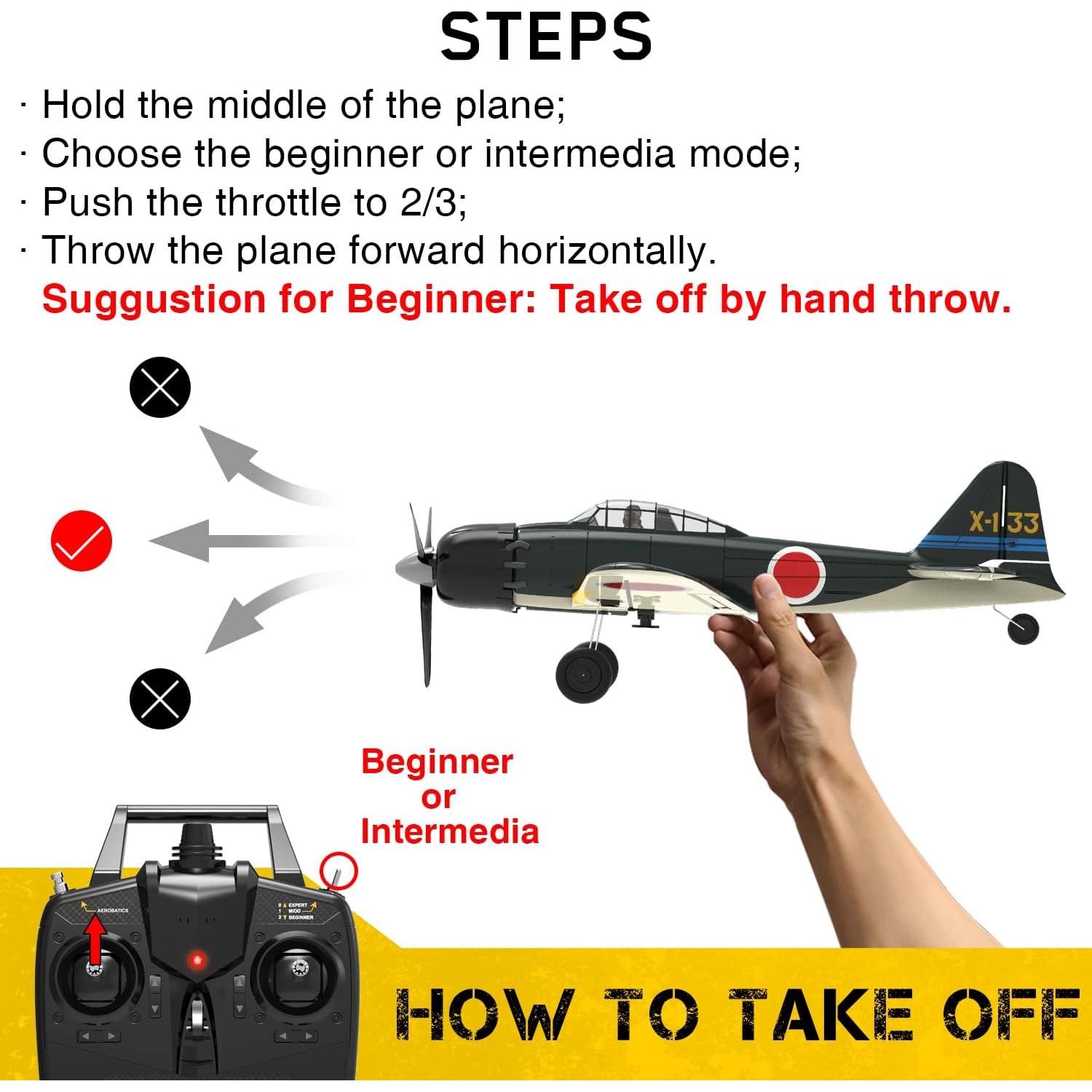 Avión RC RCSHOBBY Caza Zero 2.4GHz Estabilizador 6 Ejes