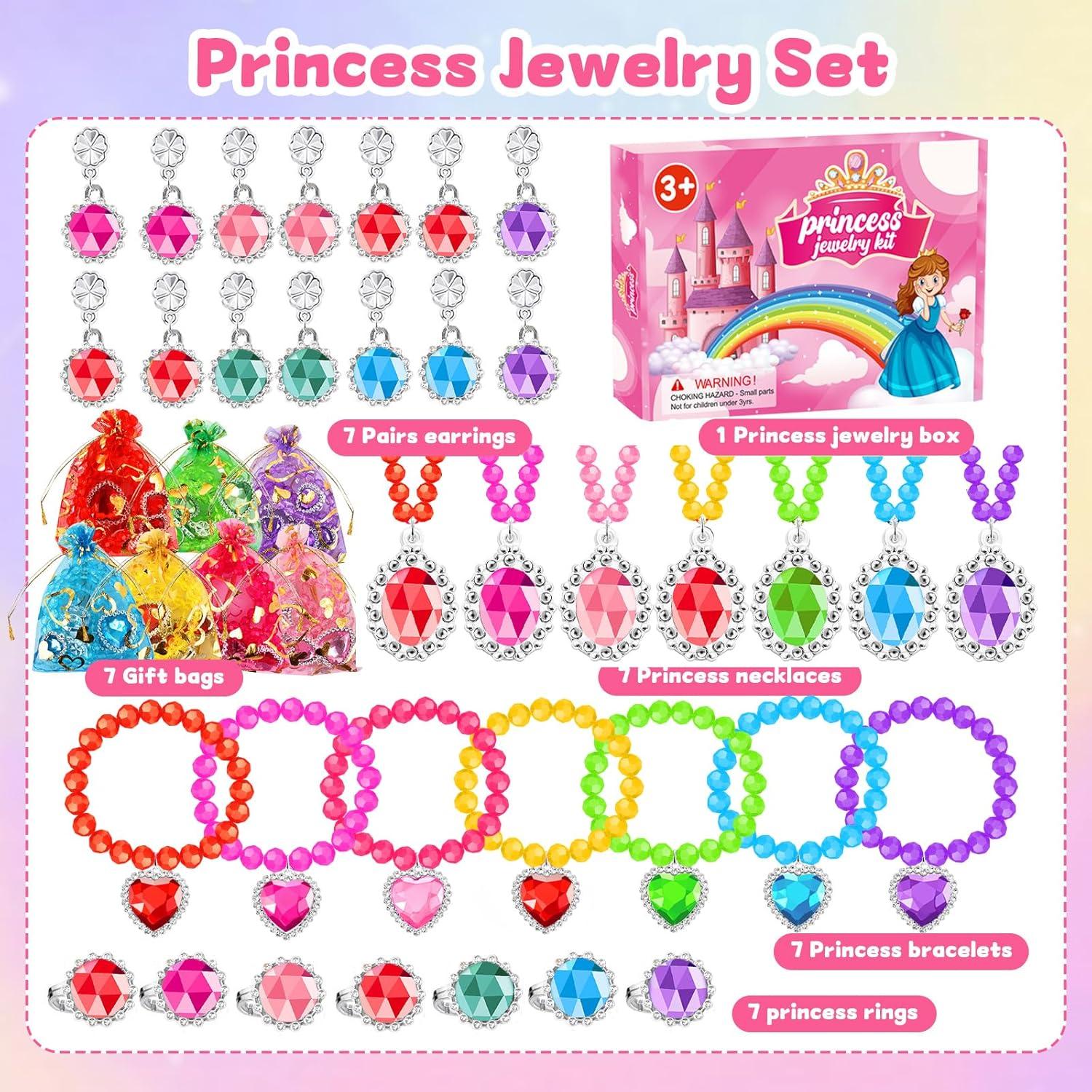 Conjunto de Joyería de Princesa DIZRNOI para Niñas 7 Piezas