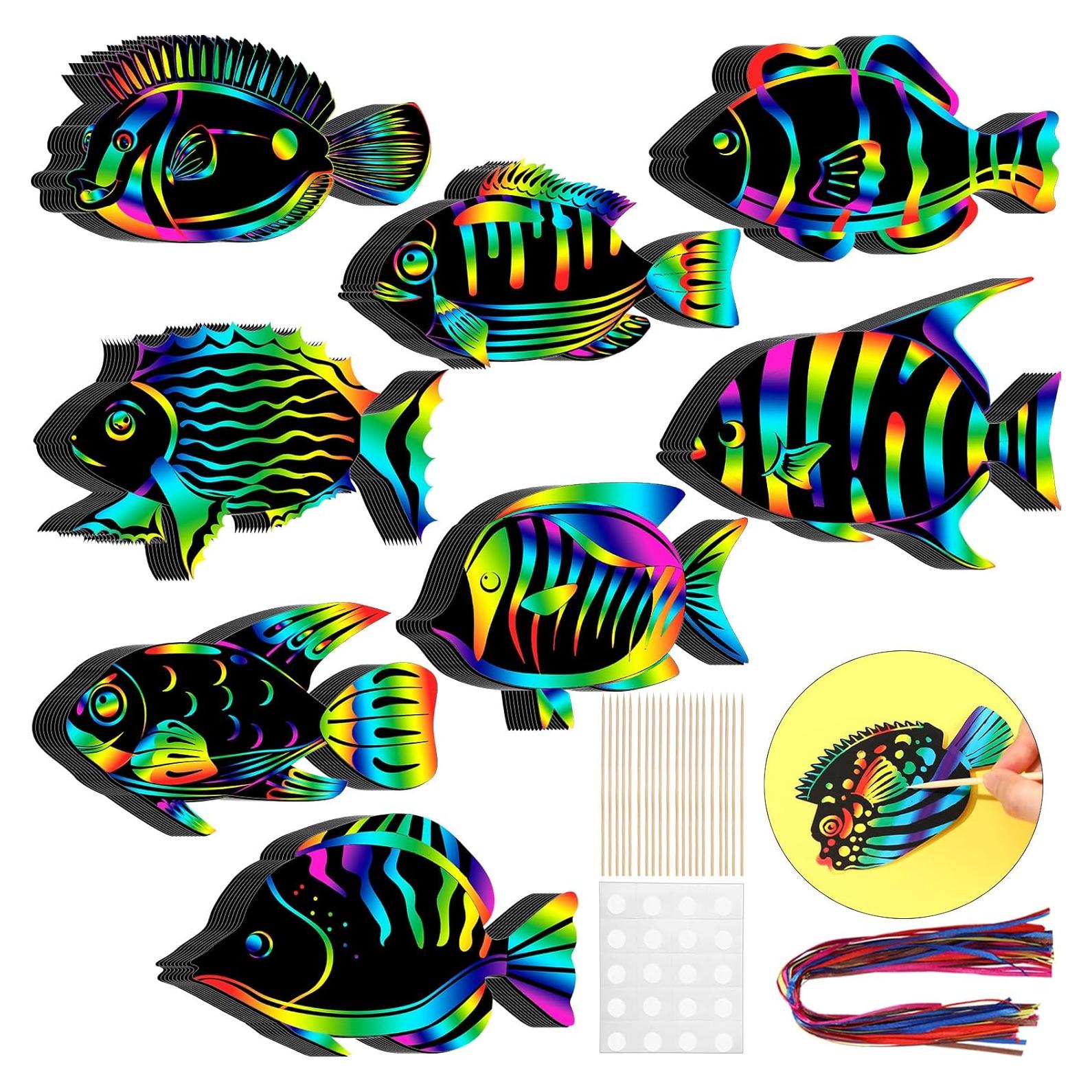 Kit de Tarjetas de Rascar Peces Tropicales Motionchic 80 Piezas