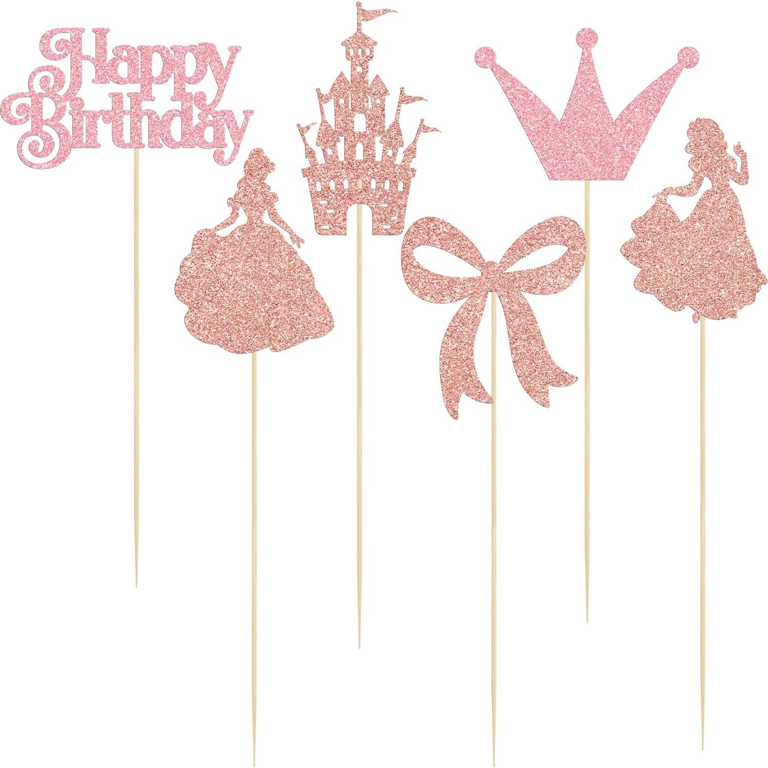 Gyufise 12 Palitos de Centro de Mesa Lazo Rosa Dorado 26cm