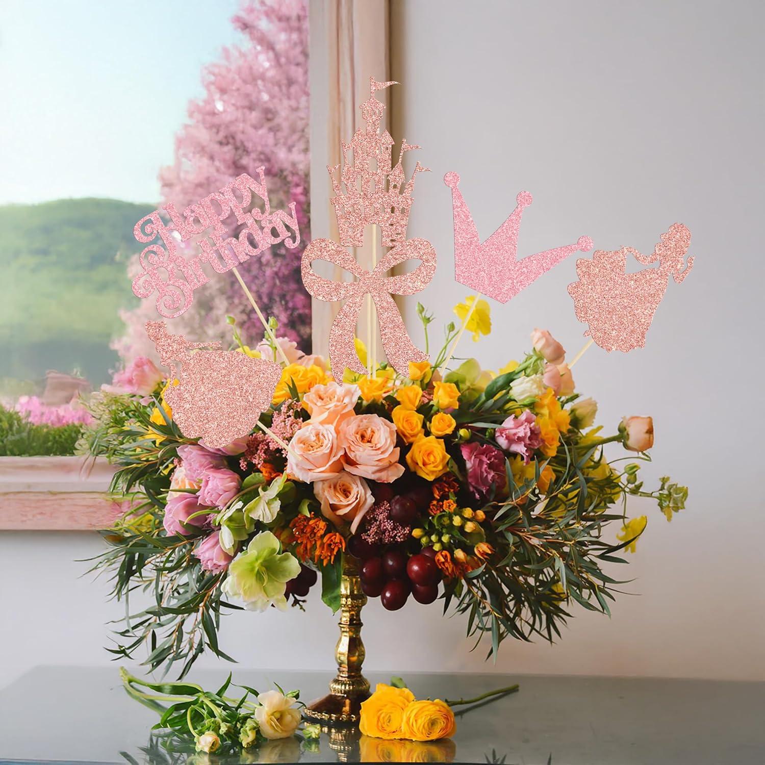 Gyufise 12 Palitos de Centro de Mesa Lazo Rosa Dorado 26cm