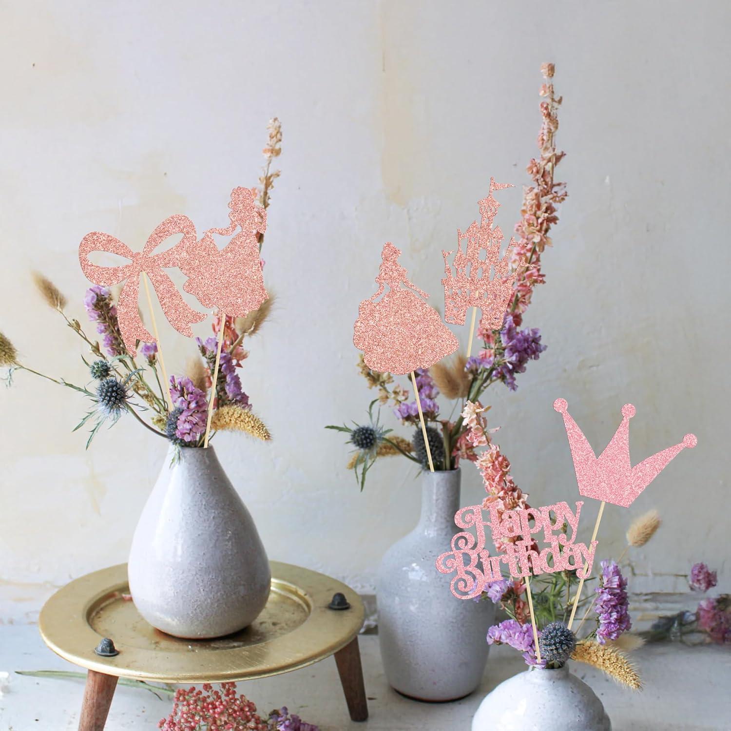 Gyufise 12 Palitos de Centro de Mesa Lazo Rosa Dorado 26cm