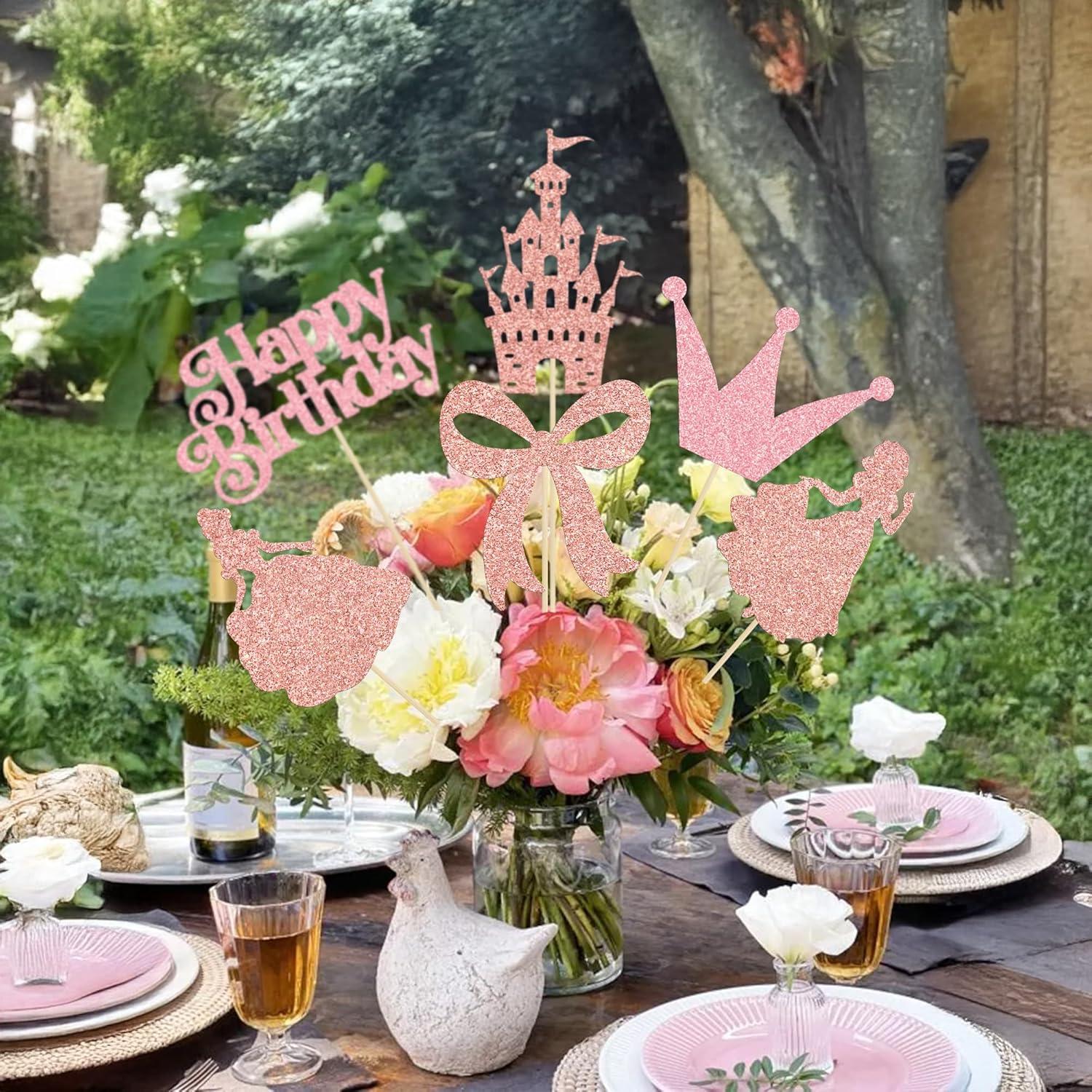 Gyufise 12 Palitos de Centro de Mesa Lazo Rosa Dorado 26cm