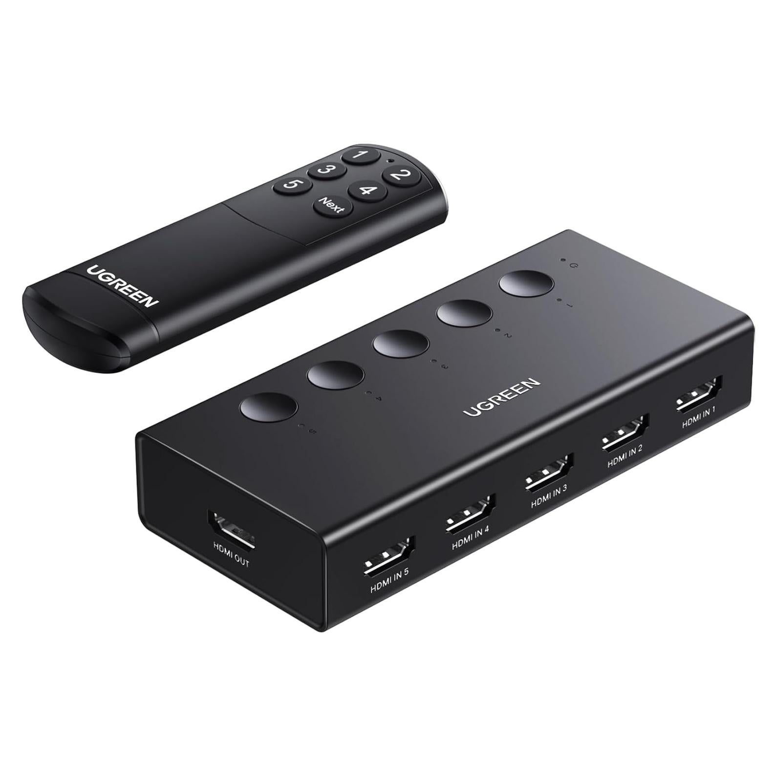 UGREEN Interruptor HDMI 5 en 1 4K@60Hz Control Remoto Negro