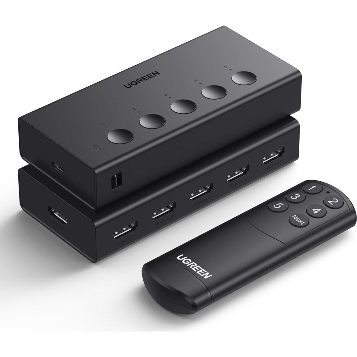 UGREEN Interruptor HDMI 5 en 1 4K@60Hz Control Remoto Negro