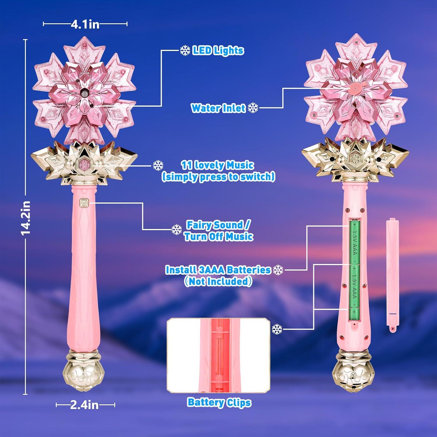 Varita Mágica de Copo de Nieve Rosa CaptainWiz con Música y Rocío