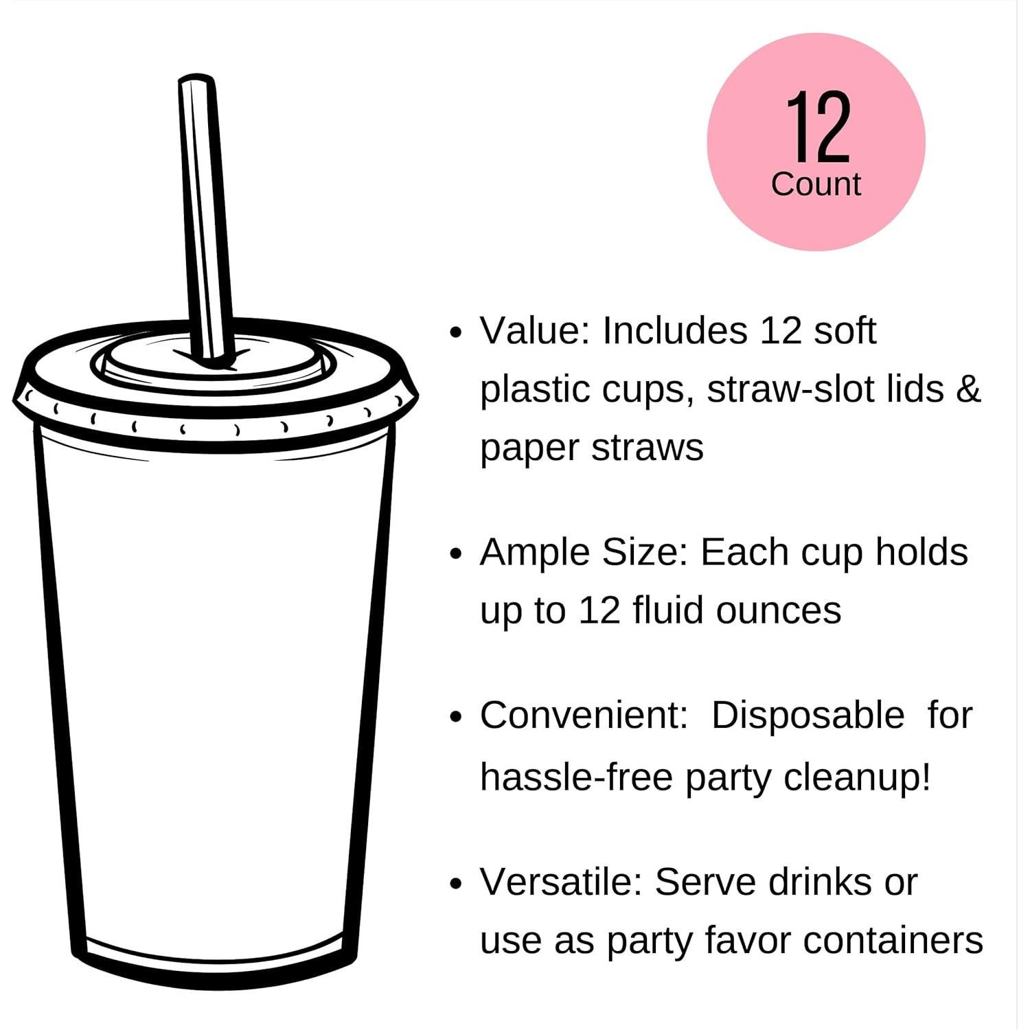 Set de 12 Vasos Desechables Rosa y Dorado Princesa 355 ml