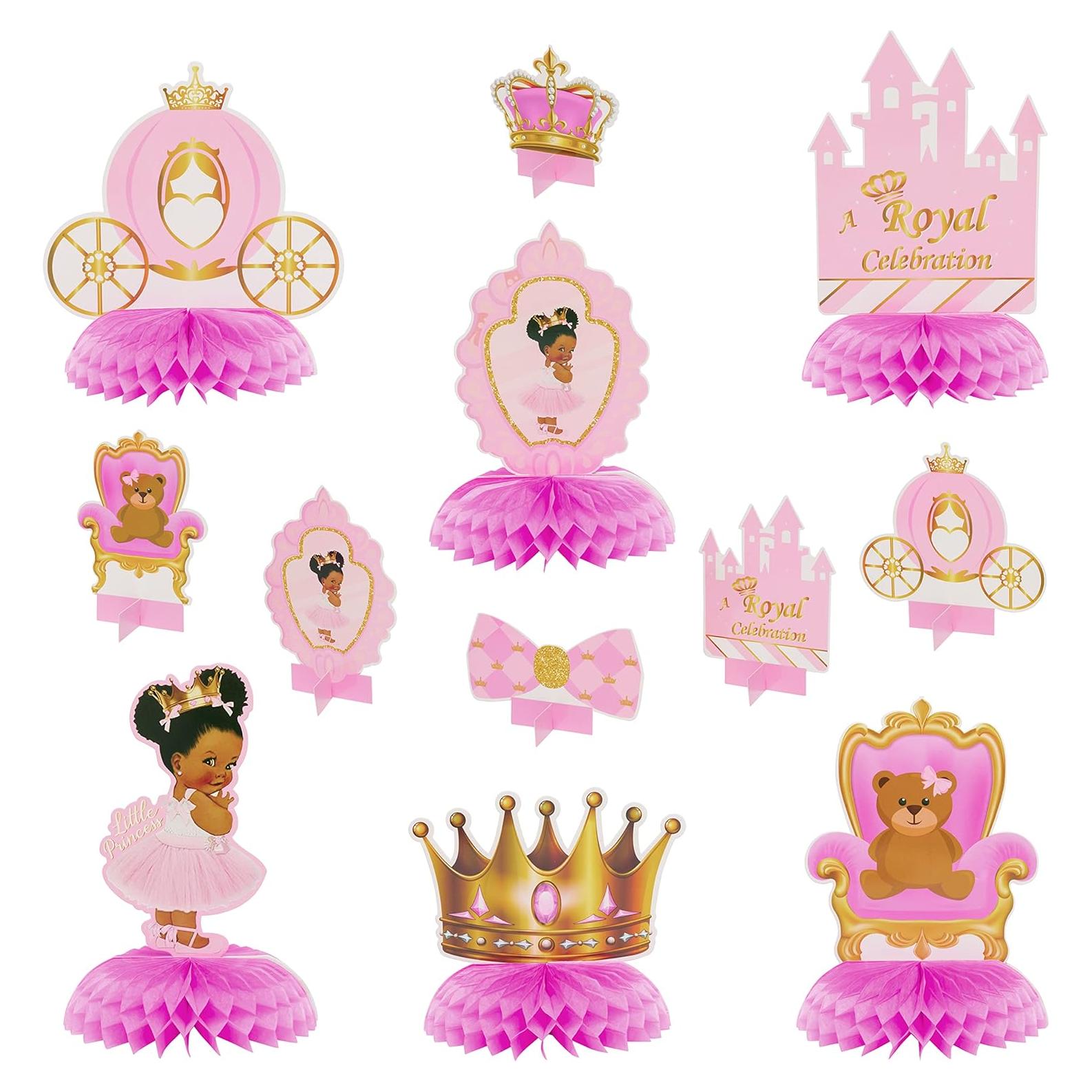 BeYumi 12 Piezas Decoraciones de Mesa Princesa Rosa y Dorado