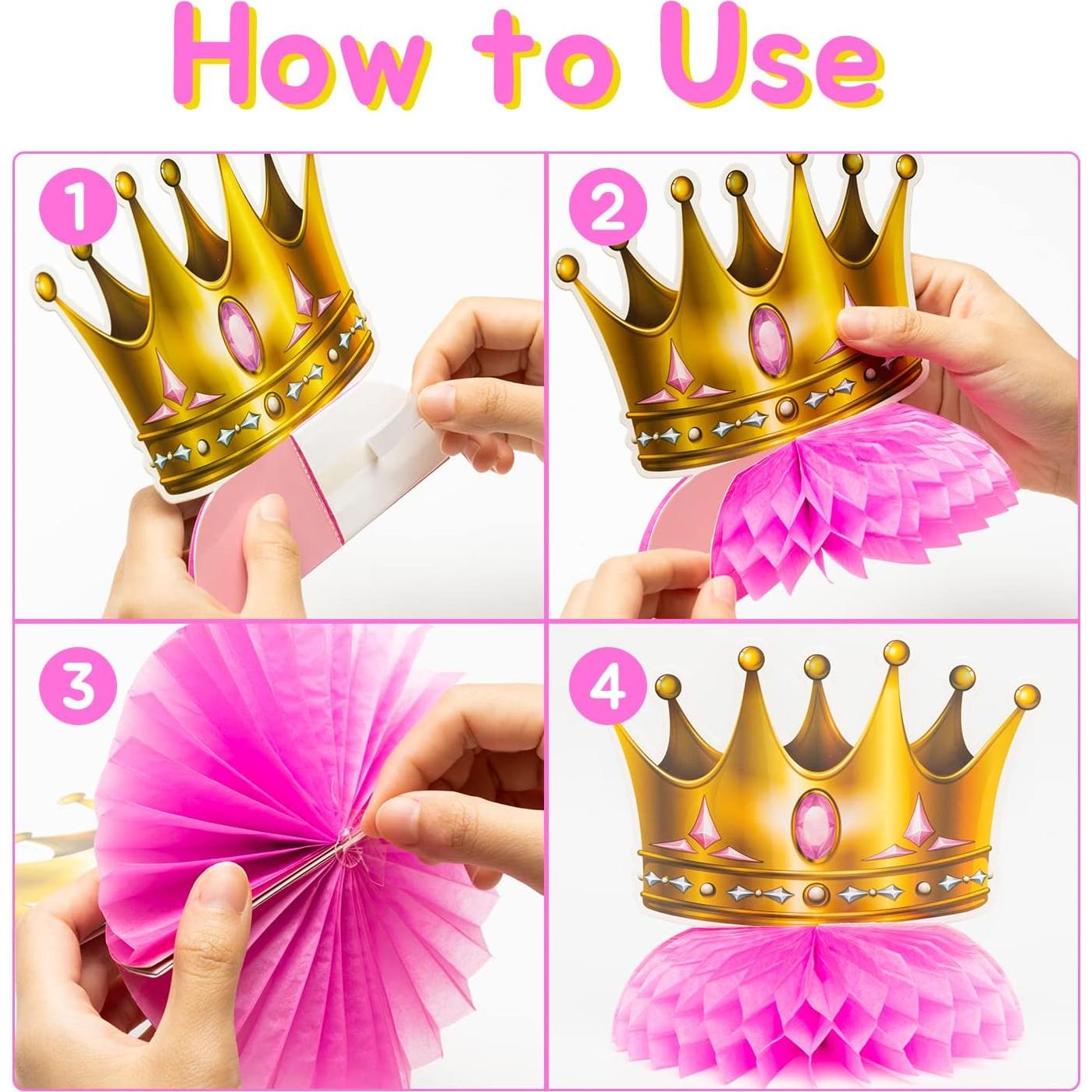 BeYumi 12 Piezas Decoraciones de Mesa Princesa Rosa y Dorado