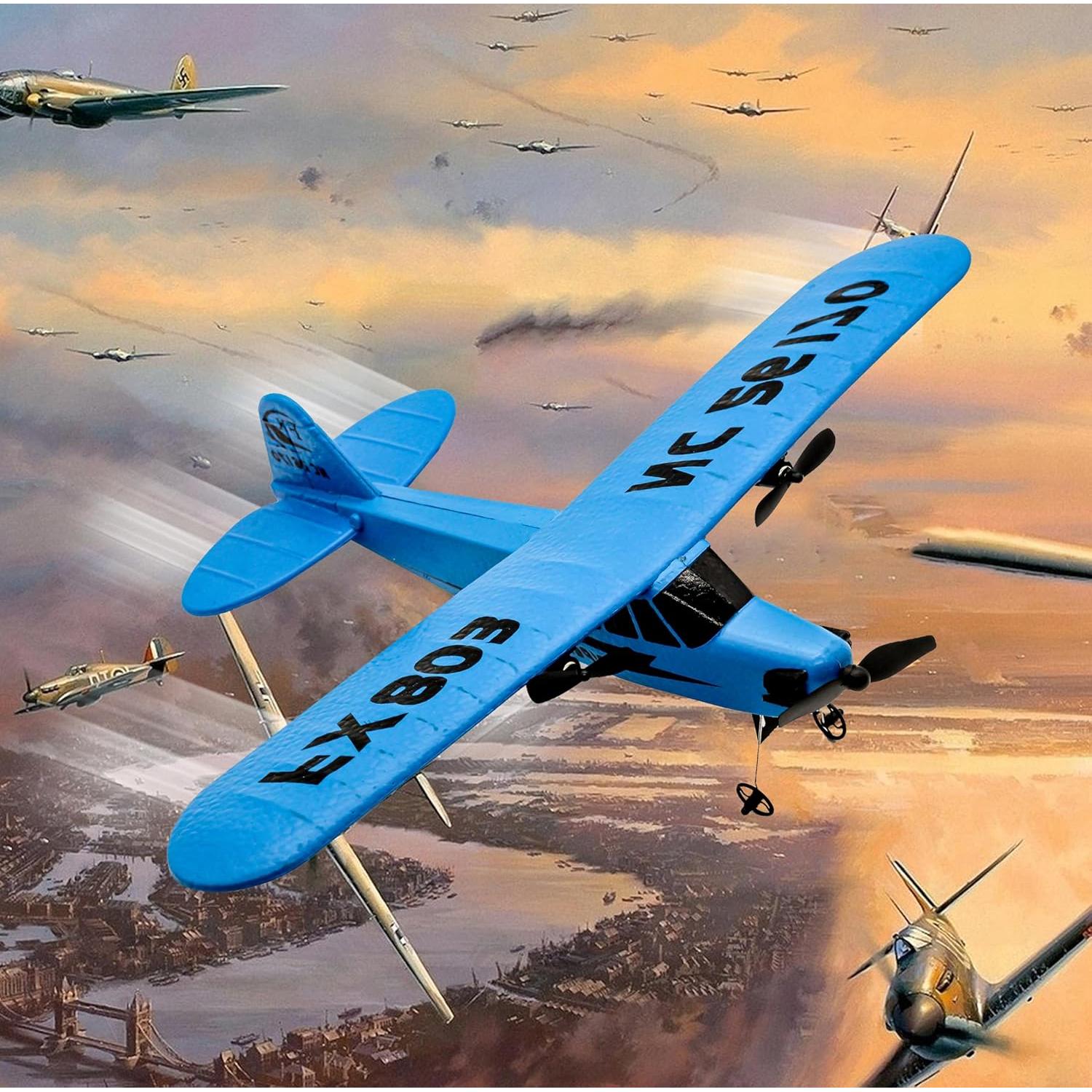 Avión RC Eayaele J-3 Cub 2 Canales para Niños Azul