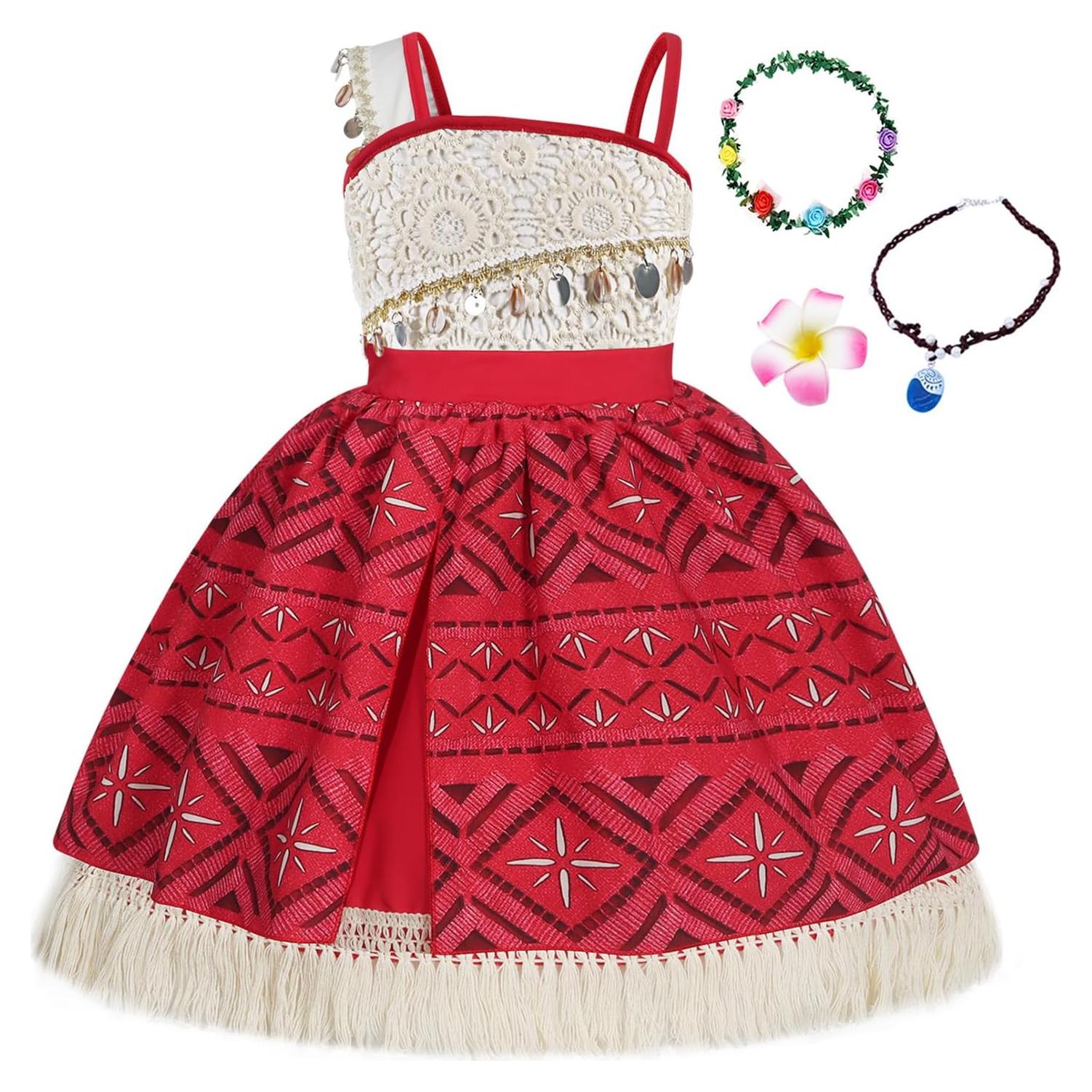 Vestido de Princesa COTRIO para Niñas 3T Rojo Beige con Accesorios