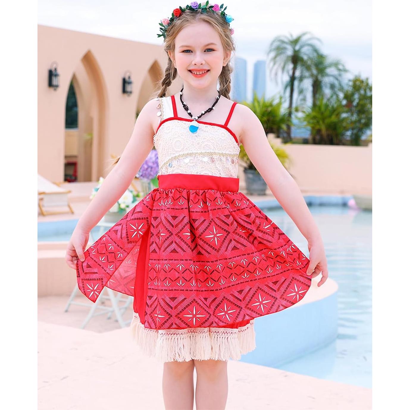 Vestido de Princesa COTRIO para Niñas 3T Rojo Beige con Accesorios