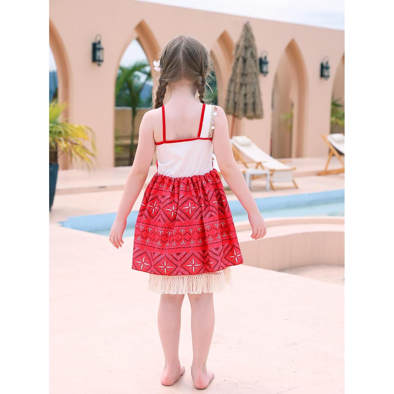Vestido de Princesa COTRIO para Niñas 3T Rojo Beige con Accesorios