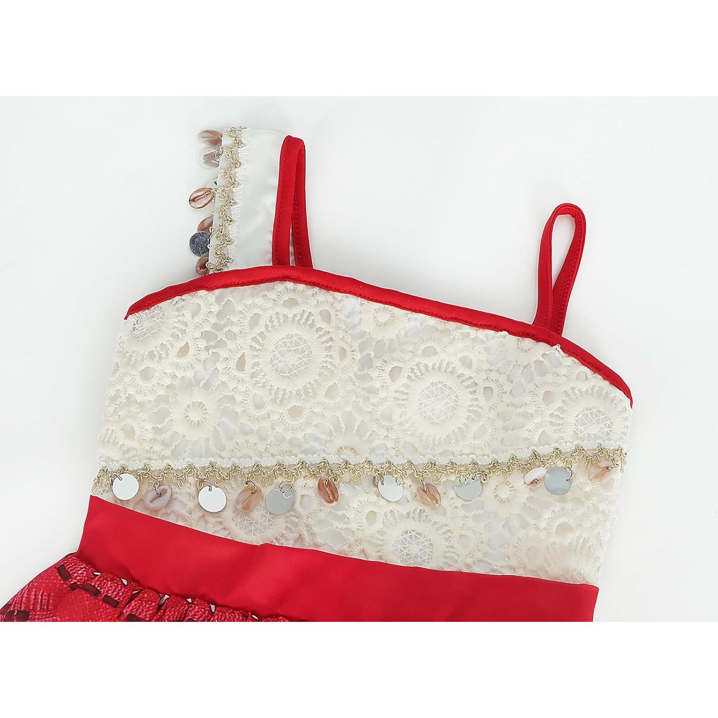 Vestido de Princesa COTRIO para Niñas 3T Rojo Beige con Accesorios