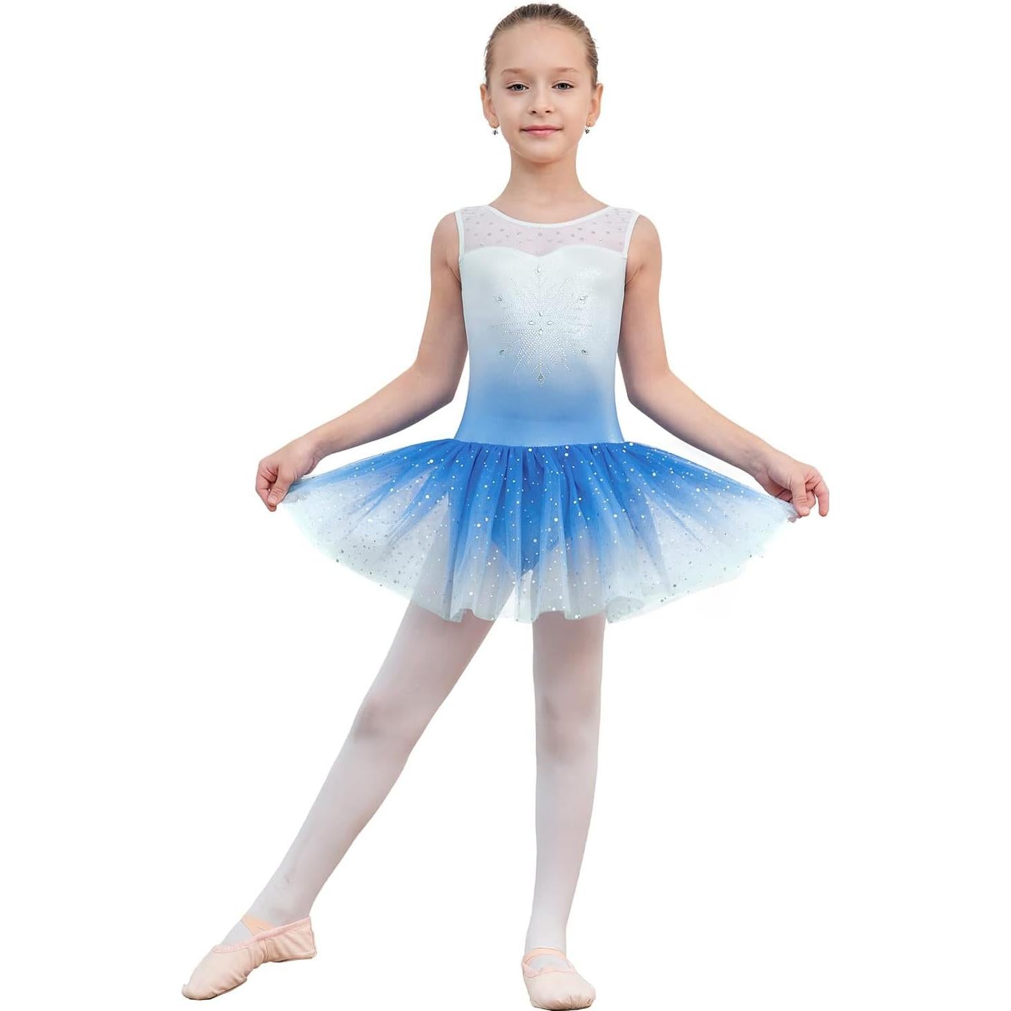Leotardo de Ballet EQSJIU para Niñas 3-4T Azul Copo de Nieve