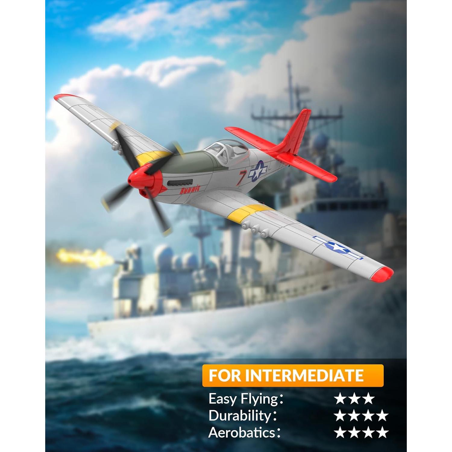 Avión RC EXHOBBY P51D Mustang Rojo 2.4GHz 3 Modos